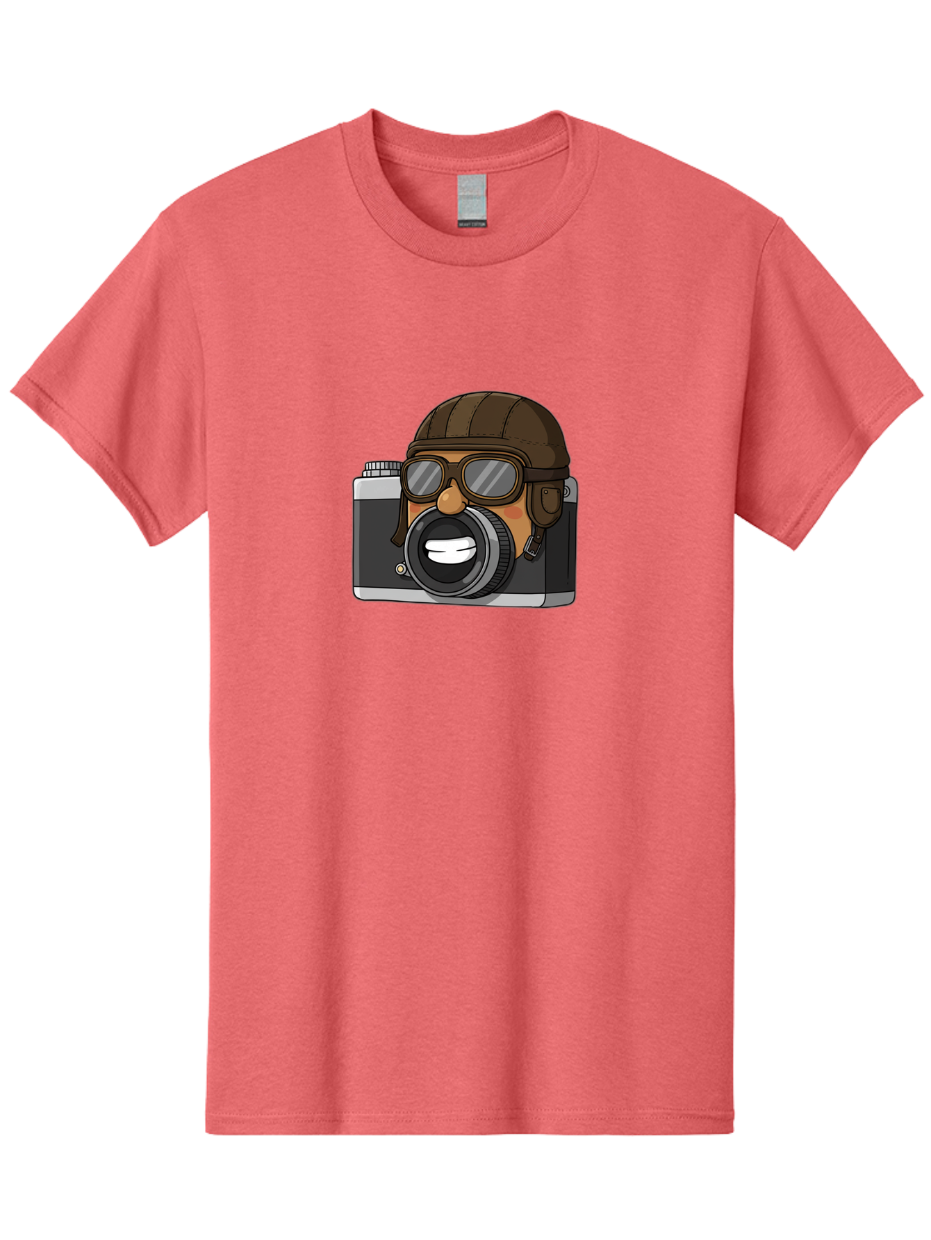 Camera-Avatar Men'S Graphic Tee, 100% Cotton, Comfortable Casual Summer Wear, Machine Washable, Cartoon Camera, Pilot Character, Aviation Style, Goggles And Helmet, Photography Illustration, Digital Art, Creative Design, Camera Character, Bae369 3