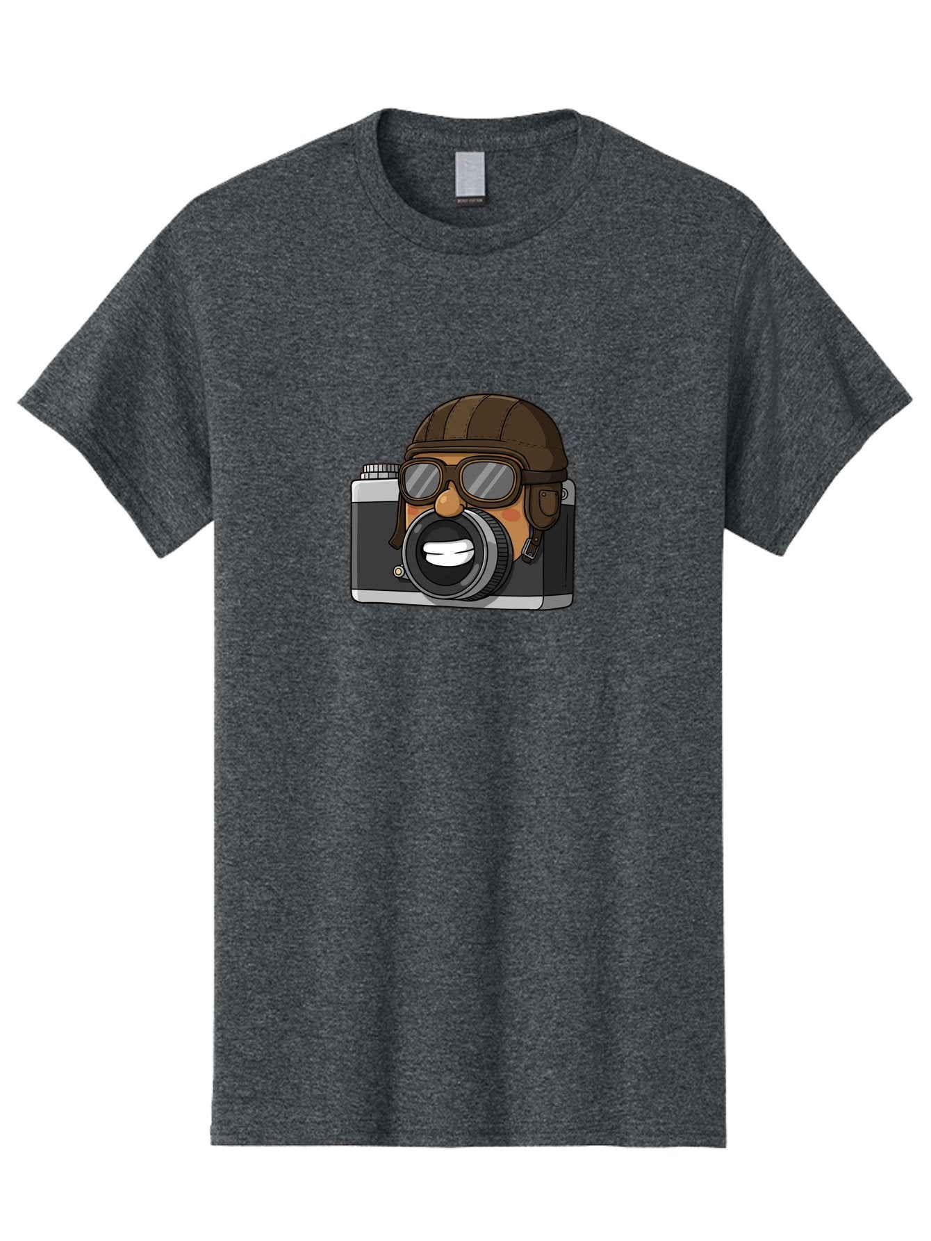 Camera-Avatar Men'S Graphic Tee, 100% Cotton, Comfortable Casual Summer Wear, Machine Washable, Cartoon Camera, Pilot Character, Aviation Style, Goggles And Helmet, Photography Illustration, Digital Art, Creative Design, Camera Character, Bae369 15