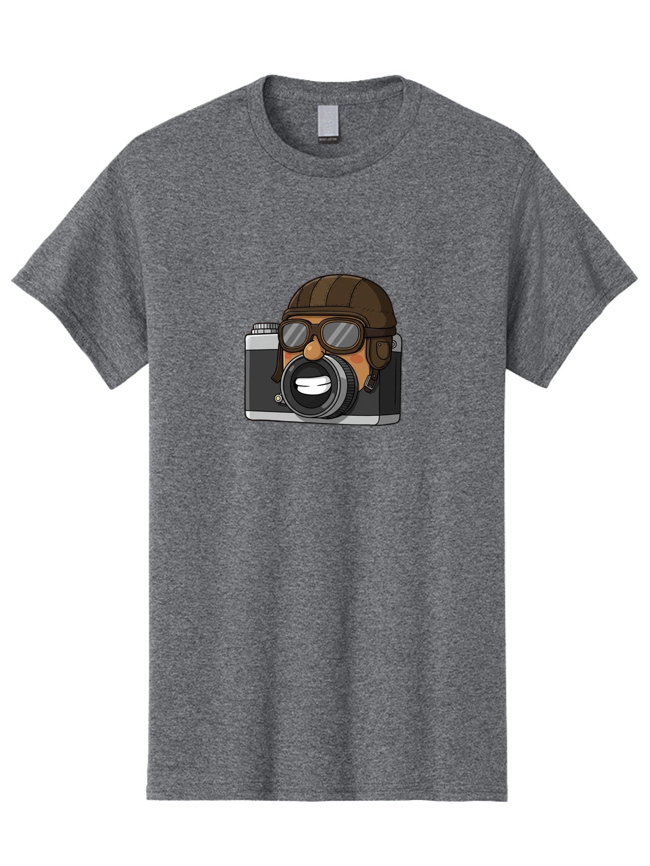 Camera-Avatar Men'S Graphic Tee, 100% Cotton, Comfortable Casual Summer Wear, Machine Washable, Cartoon Camera, Pilot Character, Aviation Style, Goggles And Helmet, Photography Illustration, Digital Art, Creative Design, Camera Character, Bae369 4