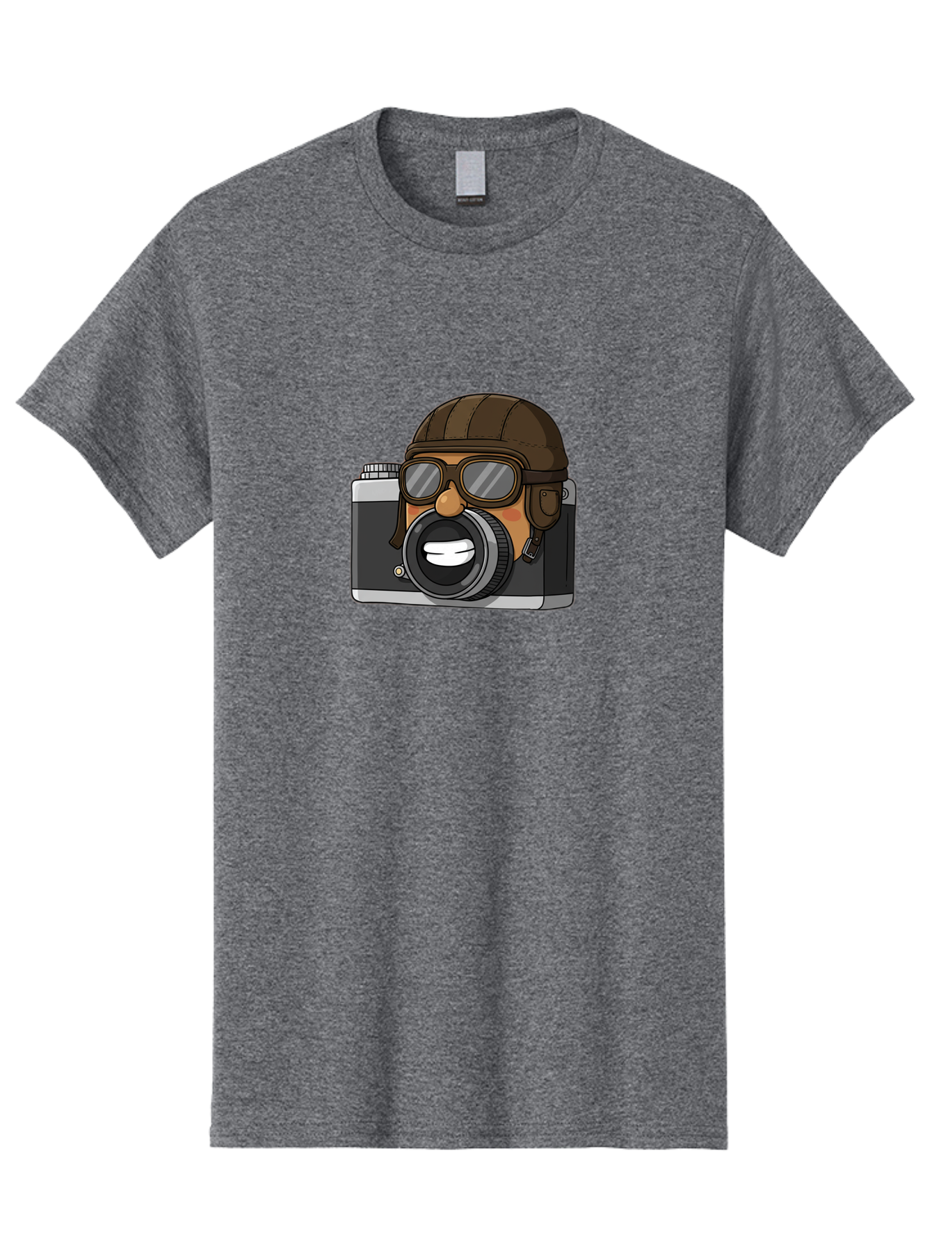 Camera-Avatar Men'S Graphic Tee, 100% Cotton, Comfortable Casual Summer Wear, Machine Washable, Cartoon Camera, Pilot Character, Aviation Style, Goggles And Helmet, Photography Illustration, Digital Art, Creative Design, Camera Character, Bae369 12