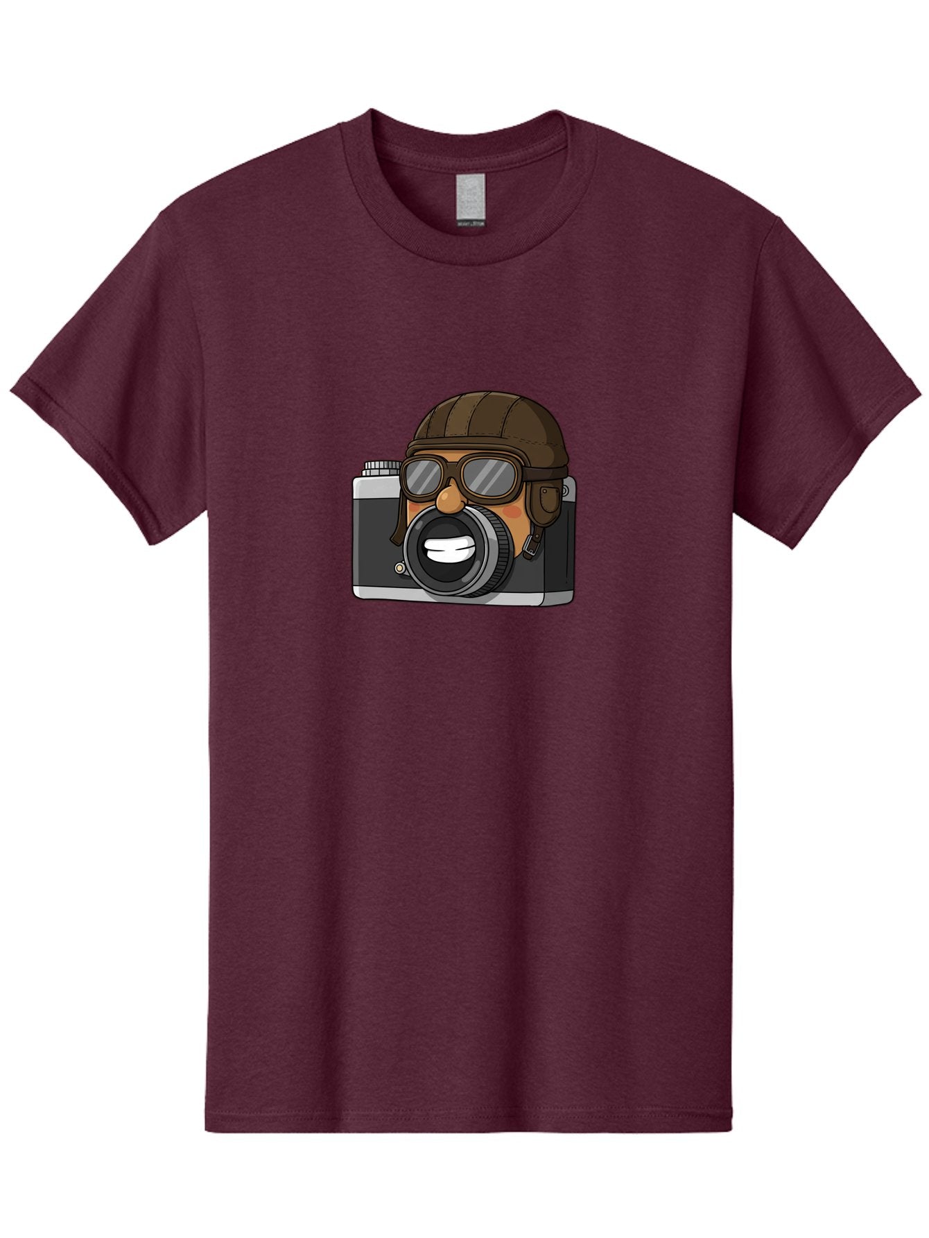 Camera-Avatar Men'S Graphic Tee, 100% Cotton, Comfortable Casual Summer Wear, Machine Washable, Cartoon Camera, Pilot Character, Aviation Style, Goggles And Helmet, Photography Illustration, Digital Art, Creative Design, Camera Character, Bae369 14