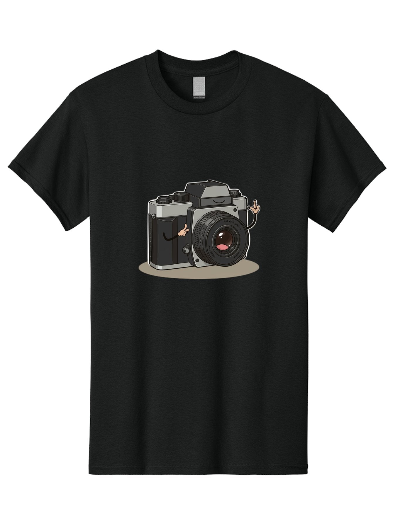 Camera-Character-1 Men'S Graphic Tee, 100% Cotton, Comfortable Casual Summer Wear, Machine Washable, Cartoon Camera, Character Design, Photography, Silver And Black Camera, Lens With Face, Hand Gestures, Funny, Quirky, Playful, Bae370 7