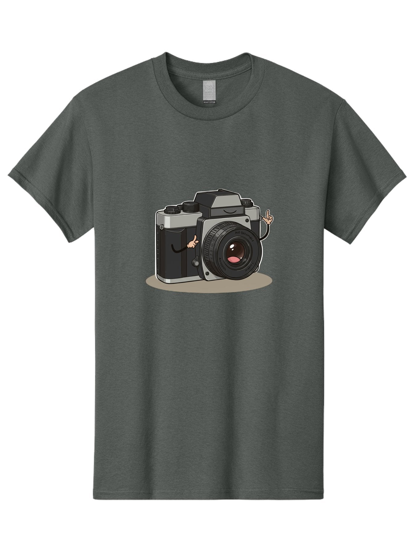 Camera-Character-1 Men'S Graphic Tee, 100% Cotton, Comfortable Casual Summer Wear, Machine Washable, Cartoon Camera, Character Design, Photography, Silver And Black Camera, Lens With Face, Hand Gestures, Funny, Quirky, Playful, Bae370 5
