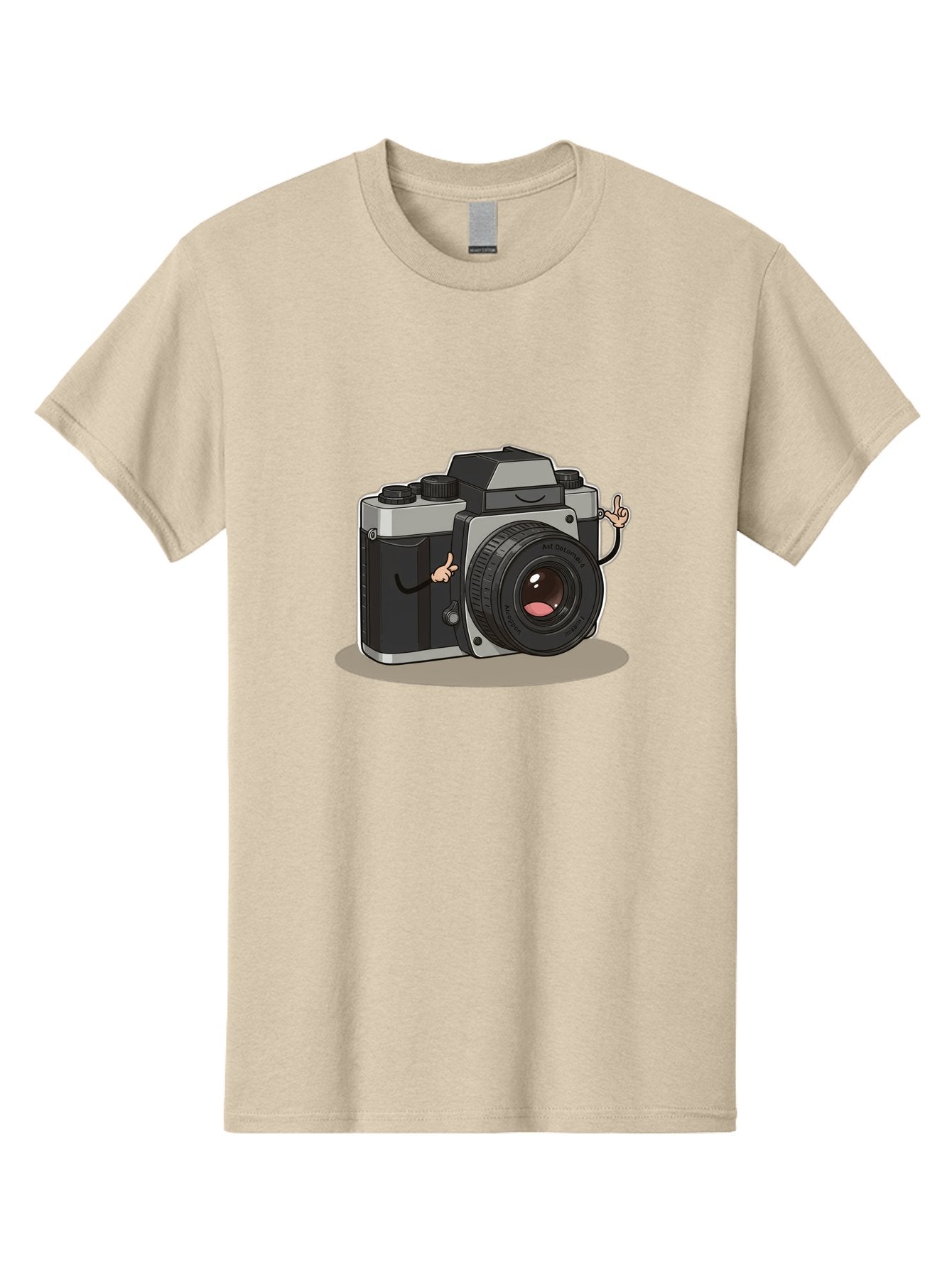 Camera-Character-1 Men'S Graphic Tee, 100% Cotton, Comfortable Casual Summer Wear, Machine Washable, Cartoon Camera, Character Design, Photography, Silver And Black Camera, Lens With Face, Hand Gestures, Funny, Quirky, Playful, Bae370 15