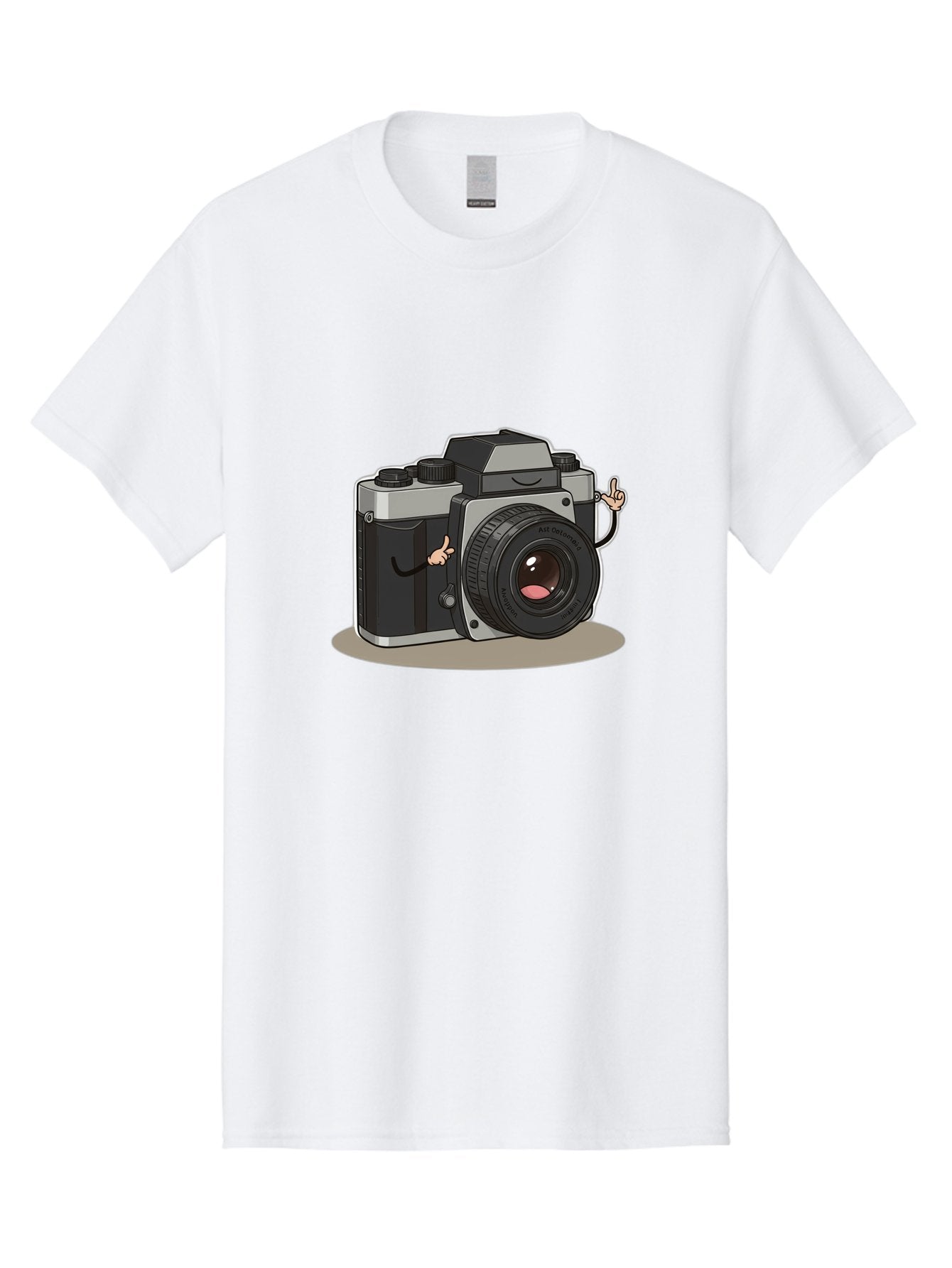 Camera-Character-1 Men'S Graphic Tee, 100% Cotton, Comfortable Casual Summer Wear, Machine Washable, Cartoon Camera, Character Design, Photography, Silver And Black Camera, Lens With Face, Hand Gestures, Funny, Quirky, Playful, Bae370 13