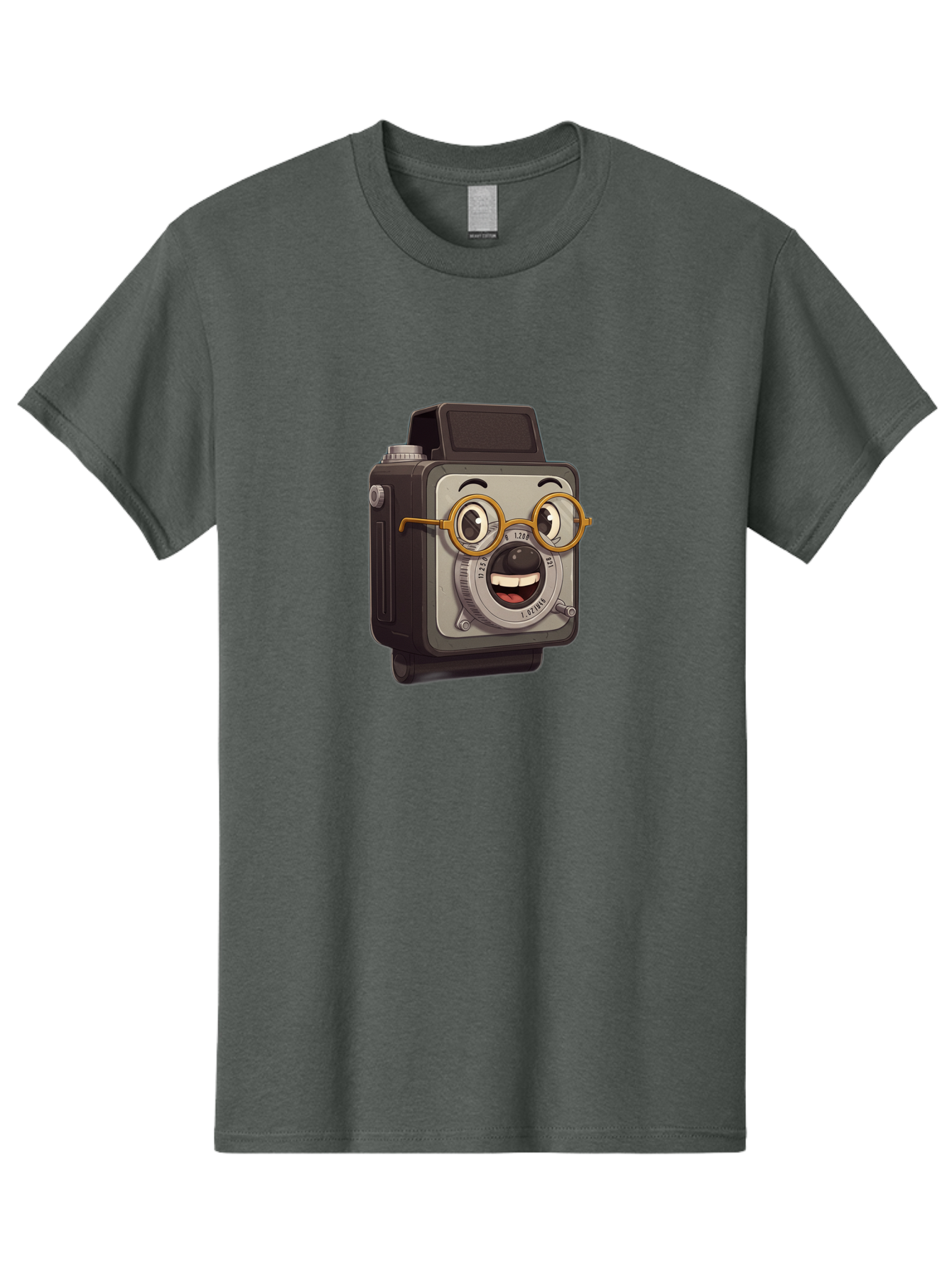 Camera-Character Men'S Graphic Tee, 100% Cotton, Comfortable Casual Summer Wear, Machine Washable, Cartoon Camera, Anthropomorphic Design, Funny Glasses, Goofy Expression, Comedic Character, Playful Illustration, Quirky Personality, Bae371