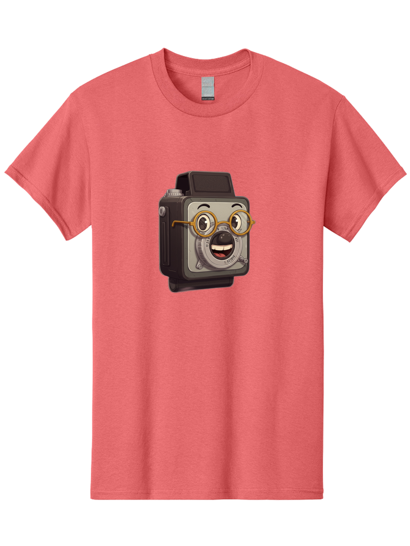 Camera-Character Men'S Graphic Tee, 100% Cotton, Comfortable Casual Summer Wear, Machine Washable, Cartoon Camera, Anthropomorphic Design, Funny Glasses, Goofy Expression, Comedic Character, Playful Illustration, Quirky Personality, Bae371 6