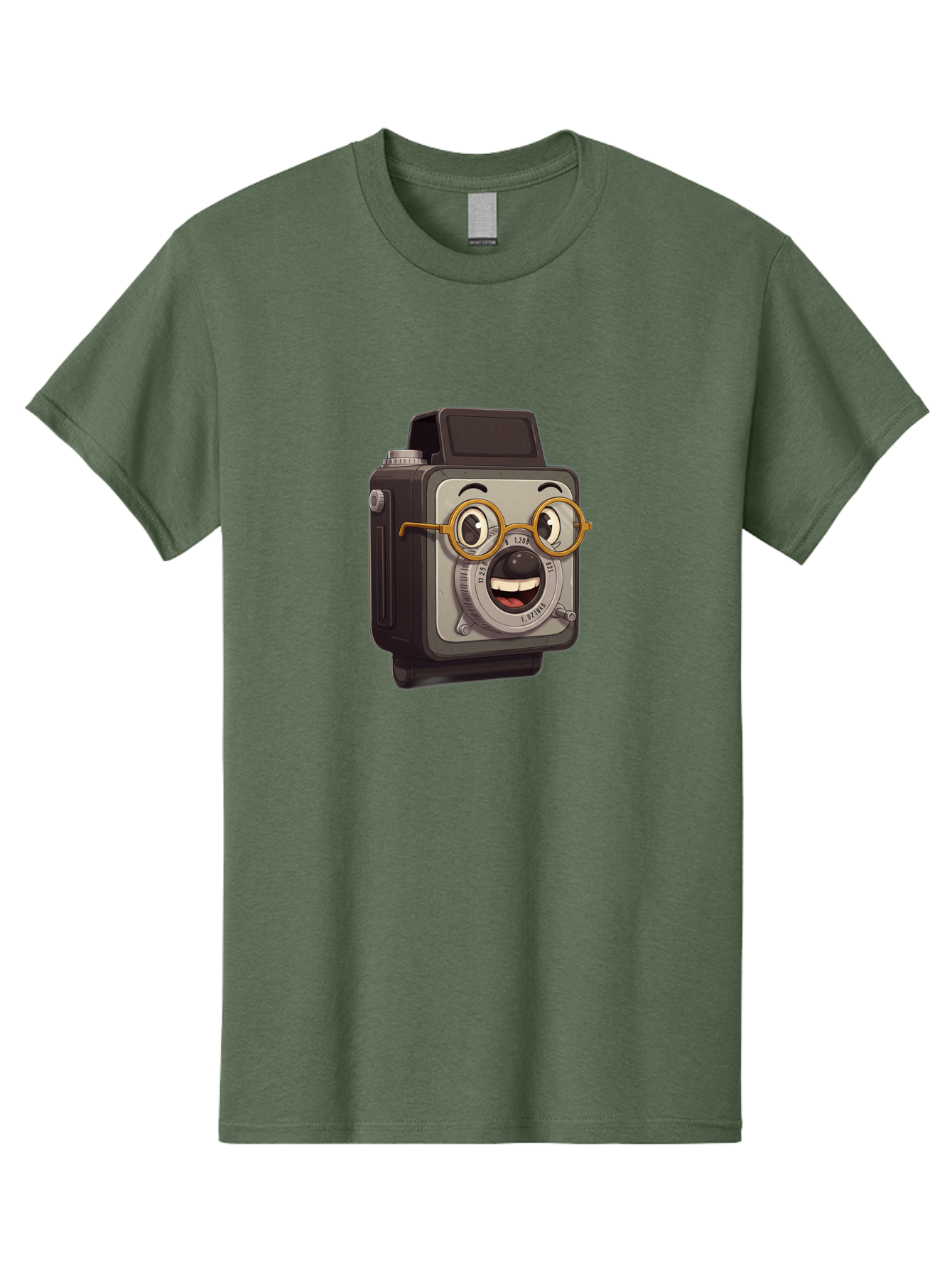 Camera-Character Men'S Graphic Tee, 100% Cotton, Comfortable Casual Summer Wear, Machine Washable, Cartoon Camera, Anthropomorphic Design, Funny Glasses, Goofy Expression, Comedic Character, Playful Illustration, Quirky Personality, Bae371