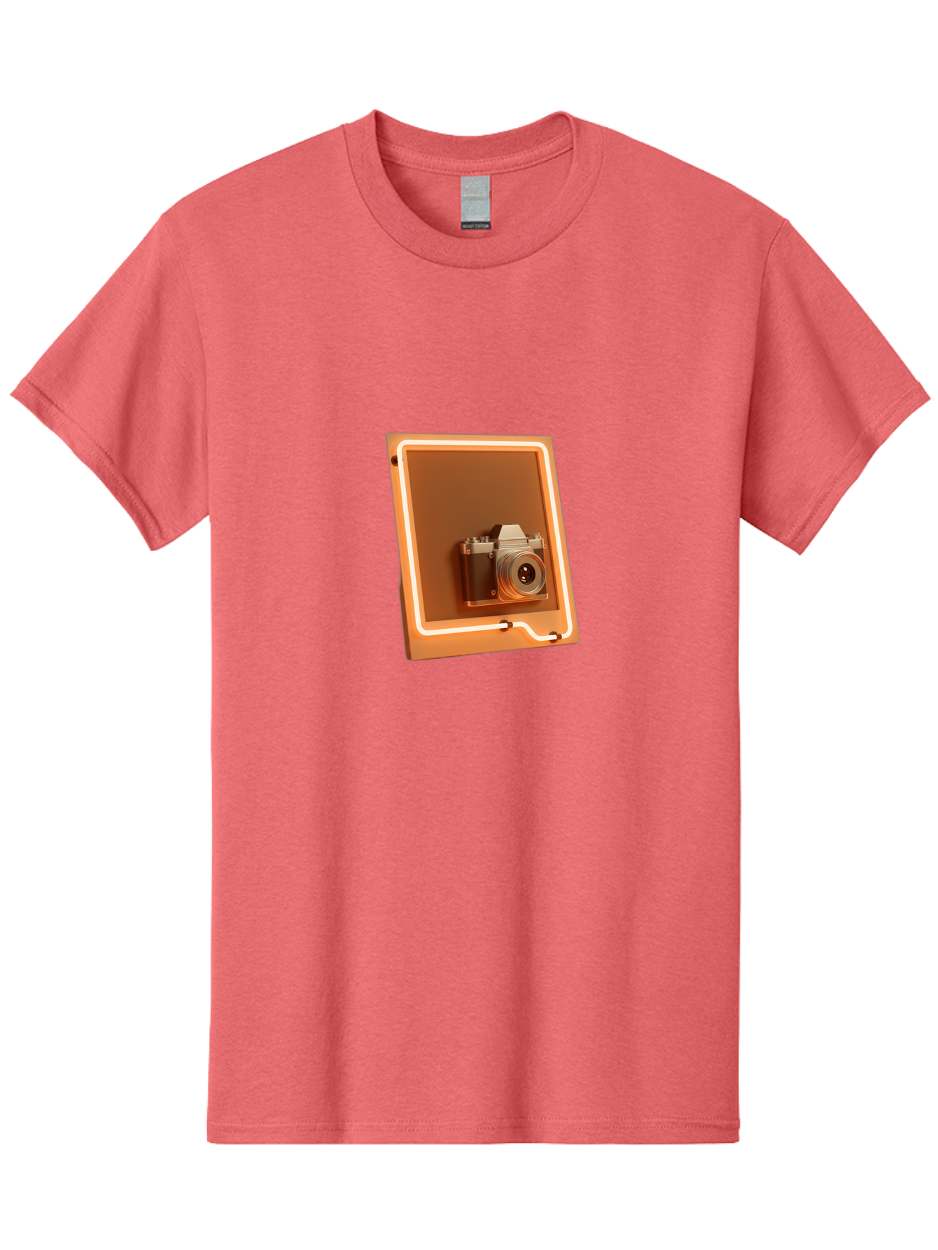 Camera-On-Tablet Men'S Graphic Tee, 100% Cotton, Comfortable Casual Summer Wear, Machine Washable, Digital Camera On Screen, Neon Light, Orange Glow, Camera Lens, Modern Technology, Photography, Digital Display, Futuristic Design Bae372 11