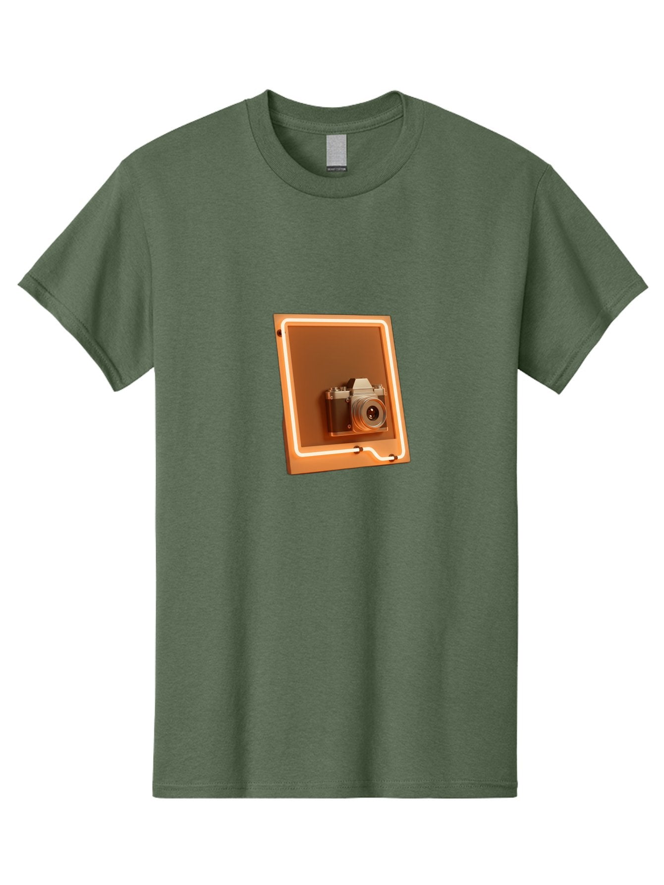 Camera-On-Tablet Men'S Graphic Tee, 100% Cotton, Comfortable Casual Summer Wear, Machine Washable, Digital Camera On Screen, Neon Light, Orange Glow, Camera Lens, Modern Technology, Photography, Digital Display, Futuristic Design Bae372 13