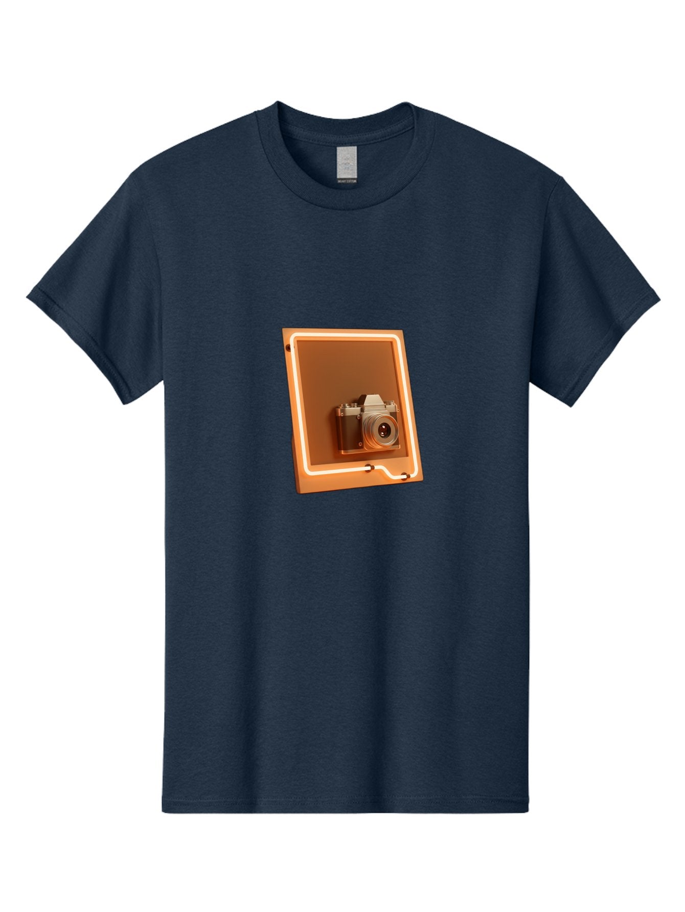 Camera-On-Tablet Men'S Graphic Tee, 100% Cotton, Comfortable Casual Summer Wear, Machine Washable, Digital Camera On Screen, Neon Light, Orange Glow, Camera Lens, Modern Technology, Photography, Digital Display, Futuristic Design Bae372
