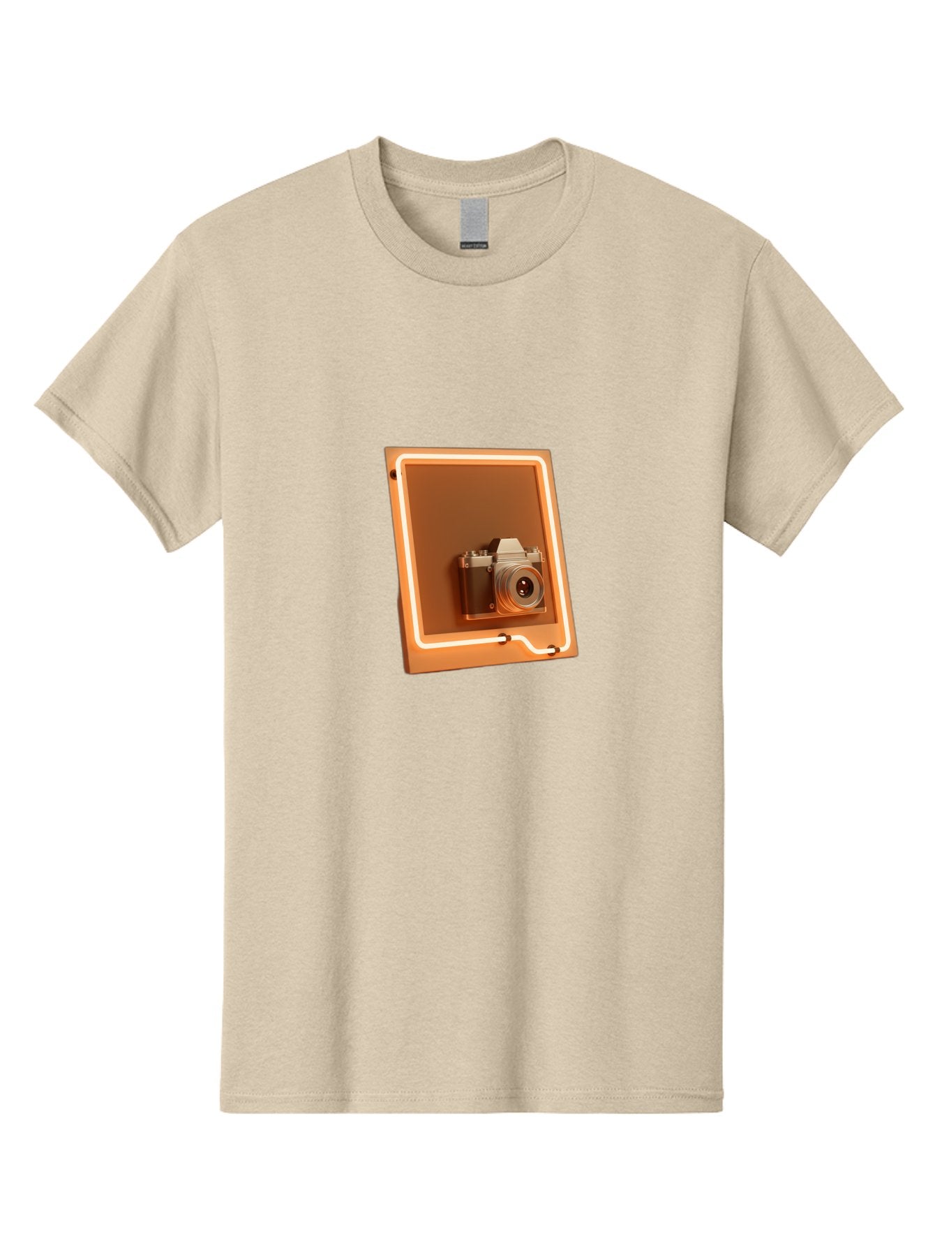 Camera-On-Tablet Men'S Graphic Tee, 100% Cotton, Comfortable Casual Summer Wear, Machine Washable, Digital Camera On Screen, Neon Light, Orange Glow, Camera Lens, Modern Technology, Photography, Digital Display, Futuristic Design Bae372 15