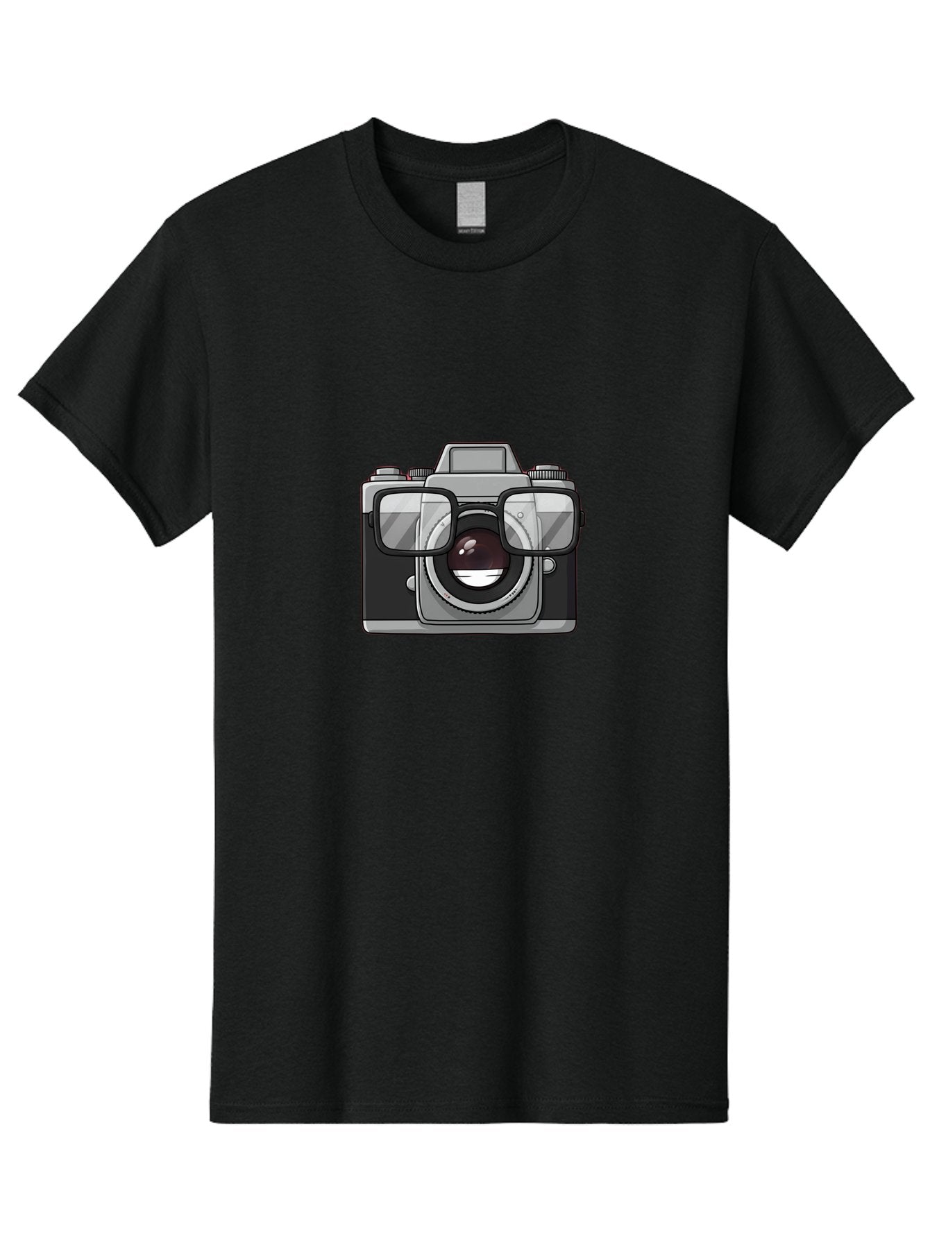 Camera-With-Glasses-1 Men'S Graphic Tee, 100% Cotton, Comfortable Casual Summer Wear, Machine Washable, Camera Wearing Glasses, Digital Art, Photography Equipment, Nerd Camera, Camera Illustration, Photography Humor, Geeky Camera, Bae374 3