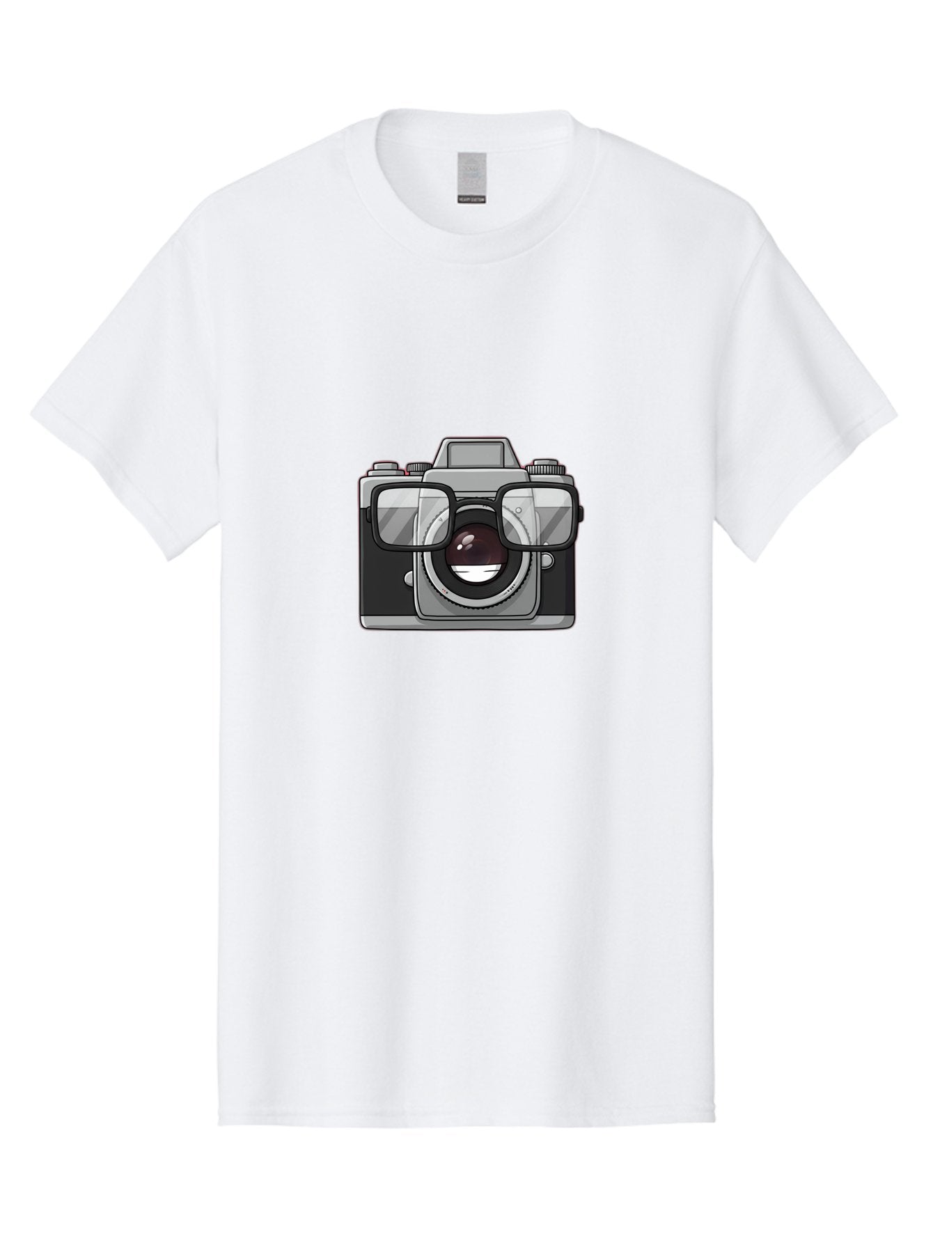 Camera-With-Glasses-1 Men'S Graphic Tee, 100% Cotton, Comfortable Casual Summer Wear, Machine Washable, Camera Wearing Glasses, Digital Art, Photography Equipment, Nerd Camera, Camera Illustration, Photography Humor, Geeky Camera, Bae374 7