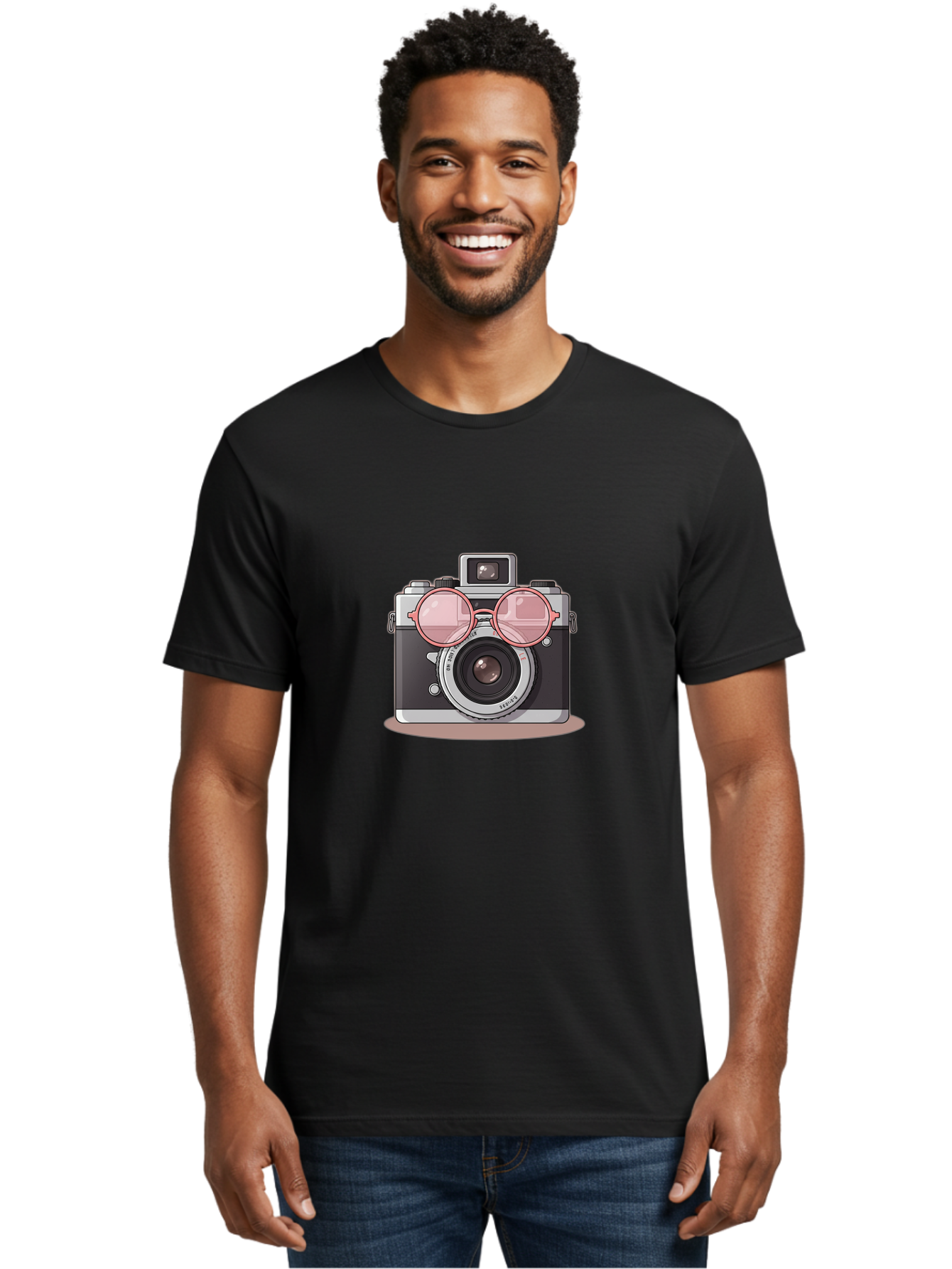 Camera-With-Glasses-2 Men'S Graphic Tee, 100% Cotton, Comfortable Casual Summer Wear, Machine Washable, Vintage Camera, Retro Photography, Cool Glasses, Lens Reflection, Classic Design, Camera Accessories, Stylish Photography Equipment, Bae375 23