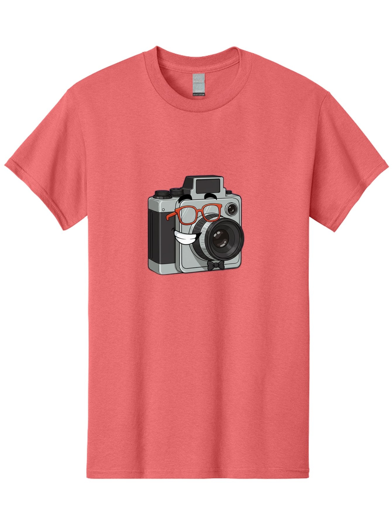 Camera-With-Glasses Men'S Graphic Tee, 100% Cotton, Comfortable Casual Summer Wear, Machine Washable, Cartoon Camera, Vintage Photography, Glasses And Bow Tie, Retro Style, Digital Art, Funny Characters, Creative Concepts, Artistic Expression, Bae376 12