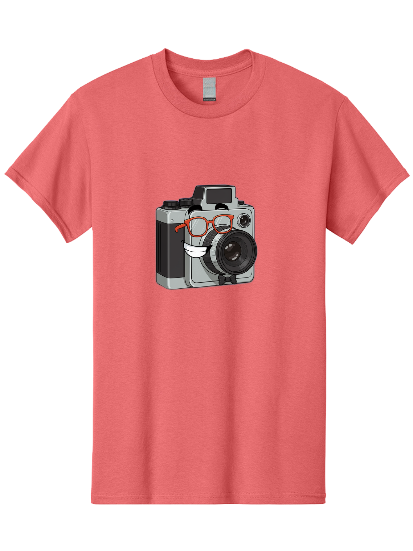 Camera-With-Glasses Men'S Graphic Tee, 100% Cotton, Comfortable Casual Summer Wear, Machine Washable, Cartoon Camera, Vintage Photography, Glasses And Bow Tie, Retro Style, Digital Art, Funny Characters, Creative Concepts, Artistic Expression, Bae376 3