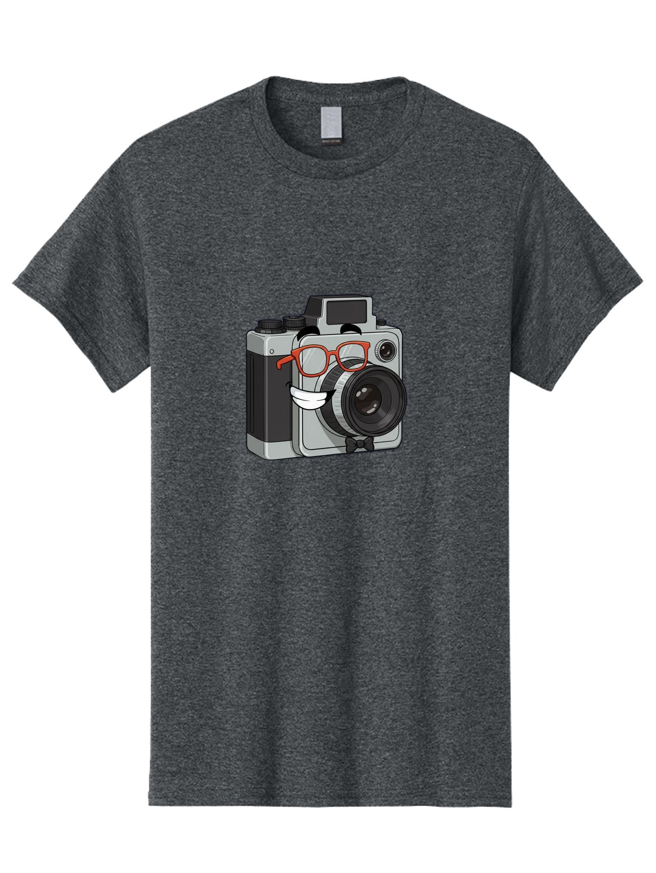 Camera-With-Glasses Men'S Graphic Tee, 100% Cotton, Comfortable Casual Summer Wear, Machine Washable, Cartoon Camera, Vintage Photography, Glasses And Bow Tie, Retro Style, Digital Art, Funny Characters, Creative Concepts, Artistic Expression, Bae376 3