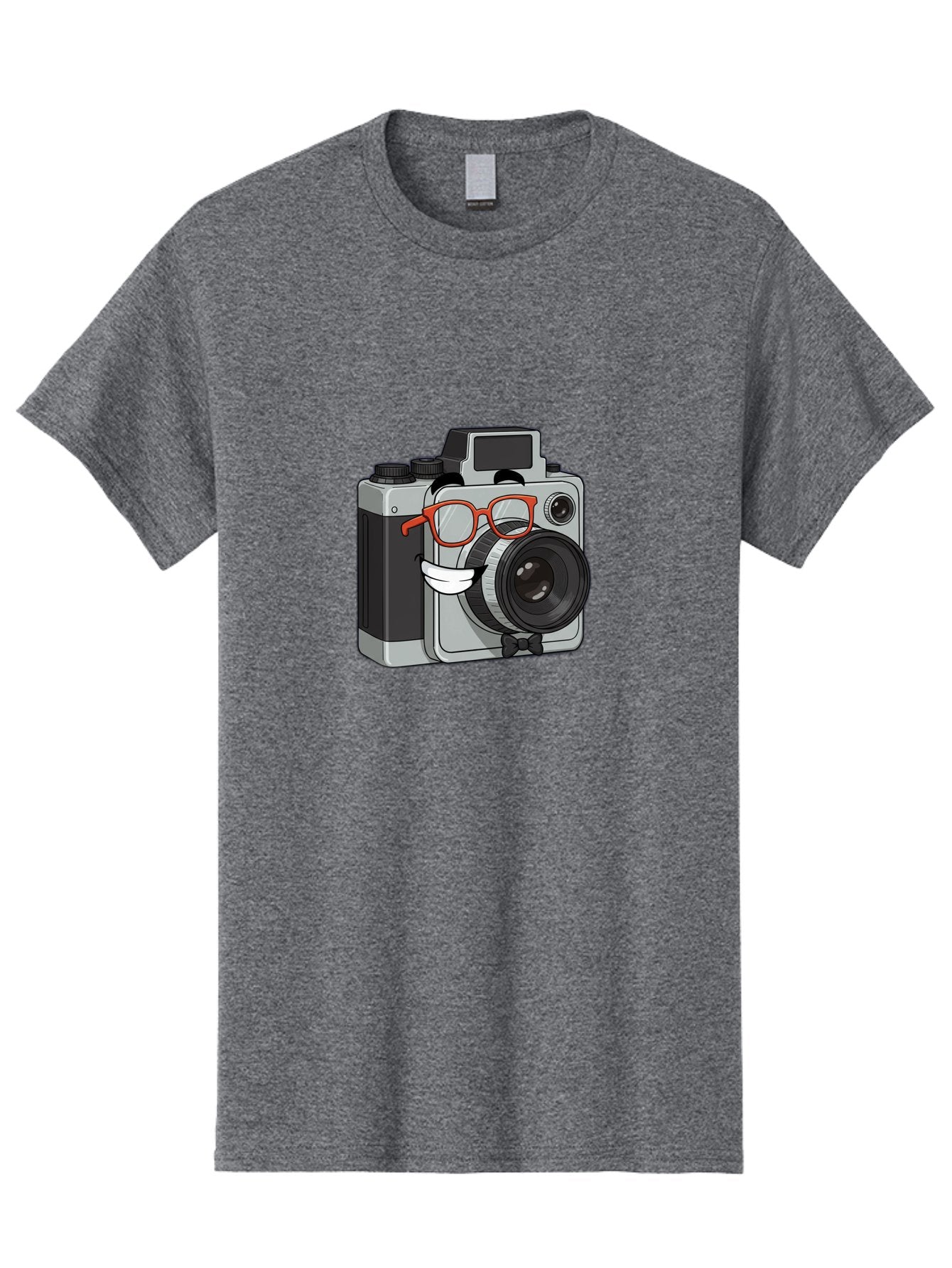 Camera-With-Glasses Men'S Graphic Tee, 100% Cotton, Comfortable Casual Summer Wear, Machine Washable, Cartoon Camera, Vintage Photography, Glasses And Bow Tie, Retro Style, Digital Art, Funny Characters, Creative Concepts, Artistic Expression, Bae376 5