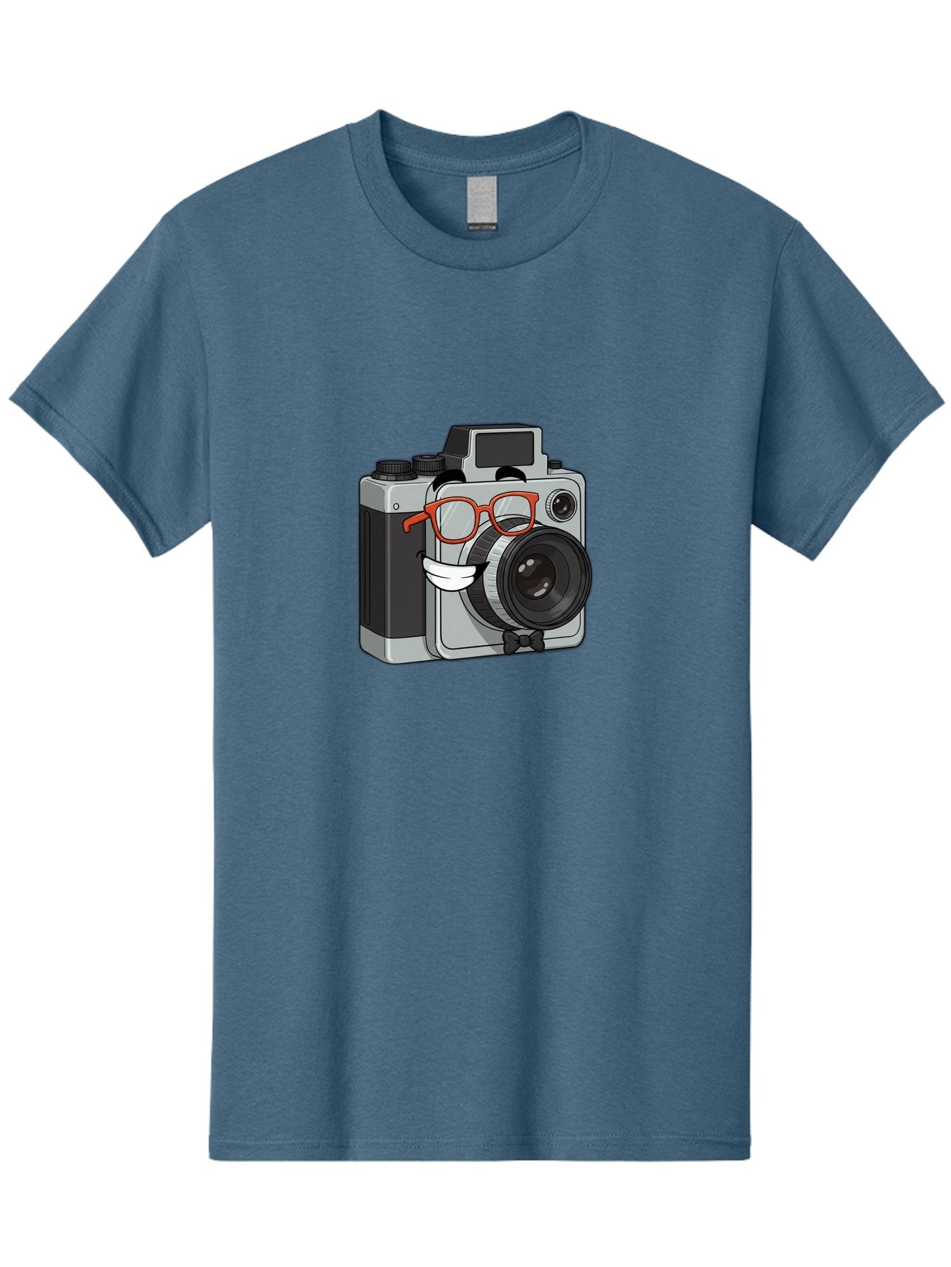 Camera-With-Glasses Men'S Graphic Tee, 100% Cotton, Comfortable Casual Summer Wear, Machine Washable, Cartoon Camera, Vintage Photography, Glasses And Bow Tie, Retro Style, Digital Art, Funny Characters, Creative Concepts, Artistic Expression, Bae376 8
