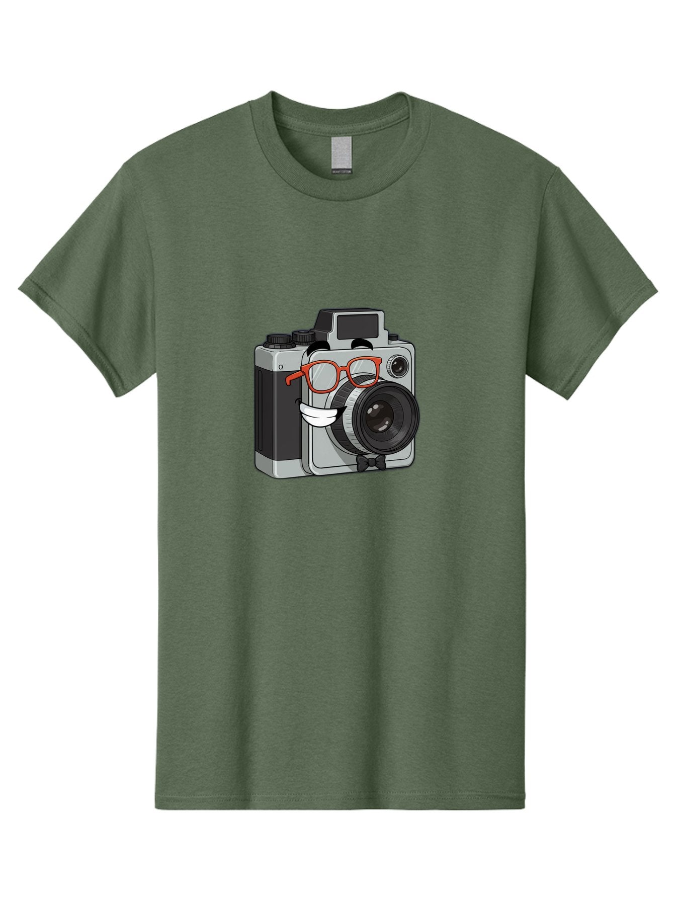 Camera-With-Glasses Men'S Graphic Tee, 100% Cotton, Comfortable Casual Summer Wear, Machine Washable, Cartoon Camera, Vintage Photography, Glasses And Bow Tie, Retro Style, Digital Art, Funny Characters, Creative Concepts, Artistic Expression, Bae376 4