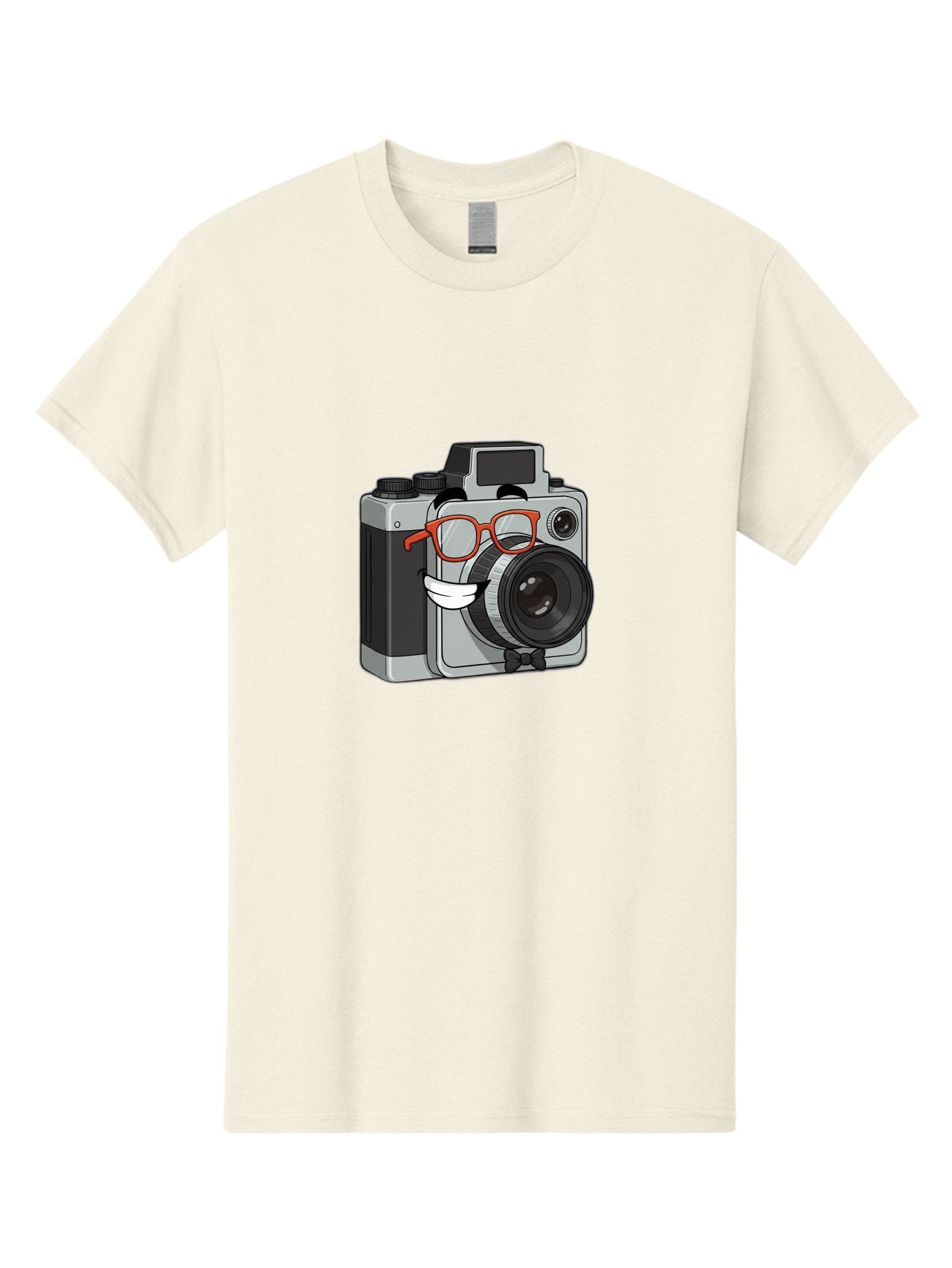 Camera-With-Glasses Men'S Graphic Tee, 100% Cotton, Comfortable Casual Summer Wear, Machine Washable, Cartoon Camera, Vintage Photography, Glasses And Bow Tie, Retro Style, Digital Art, Funny Characters, Creative Concepts, Artistic Expression, Bae376