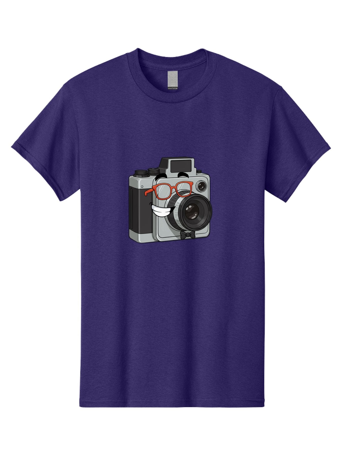Camera-With-Glasses Men'S Graphic Tee, 100% Cotton, Comfortable Casual Summer Wear, Machine Washable, Cartoon Camera, Vintage Photography, Glasses And Bow Tie, Retro Style, Digital Art, Funny Characters, Creative Concepts, Artistic Expression, Bae376 6