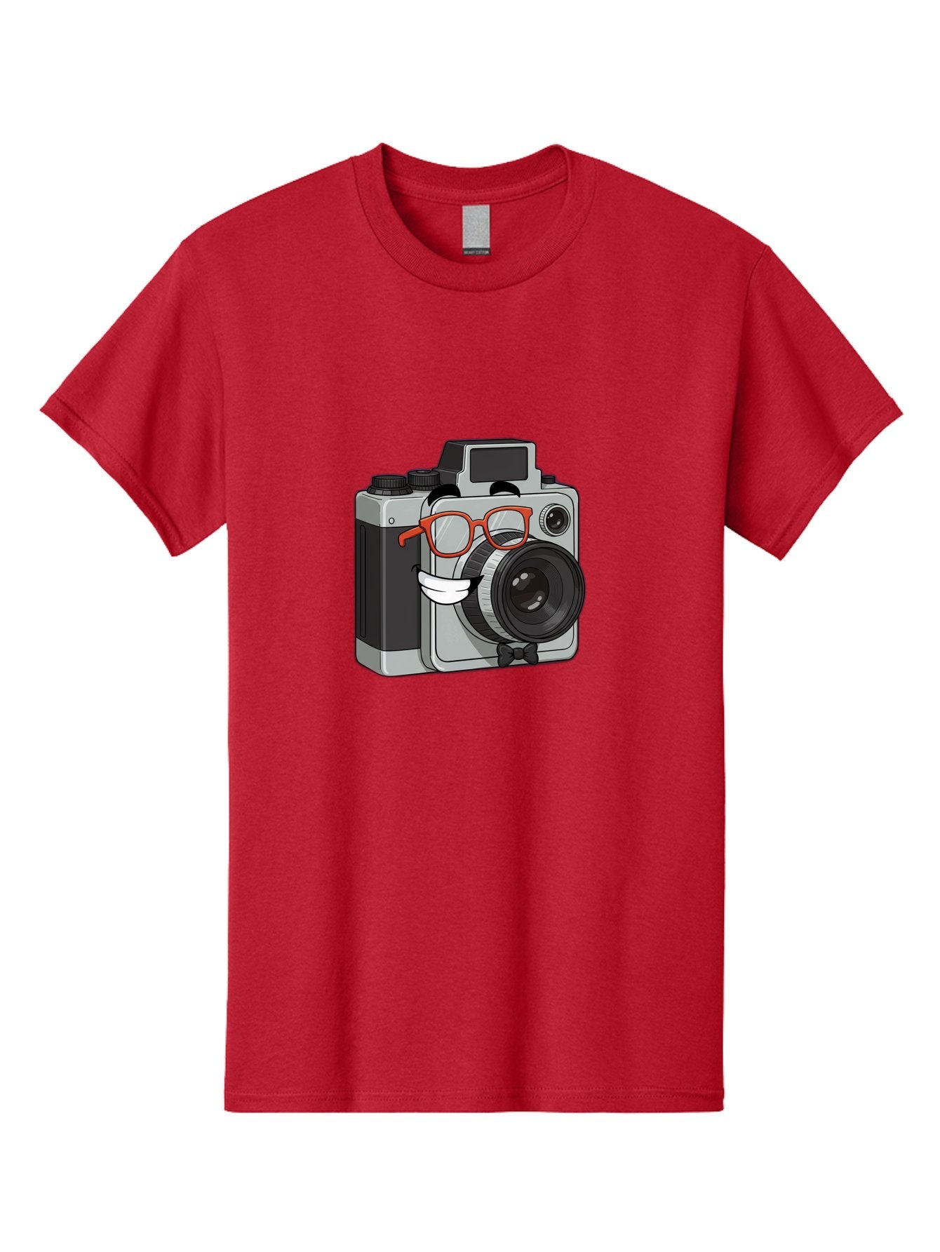 Camera-With-Glasses Men'S Graphic Tee, 100% Cotton, Comfortable Casual Summer Wear, Machine Washable, Cartoon Camera, Vintage Photography, Glasses And Bow Tie, Retro Style, Digital Art, Funny Characters, Creative Concepts, Artistic Expression, Bae376 13