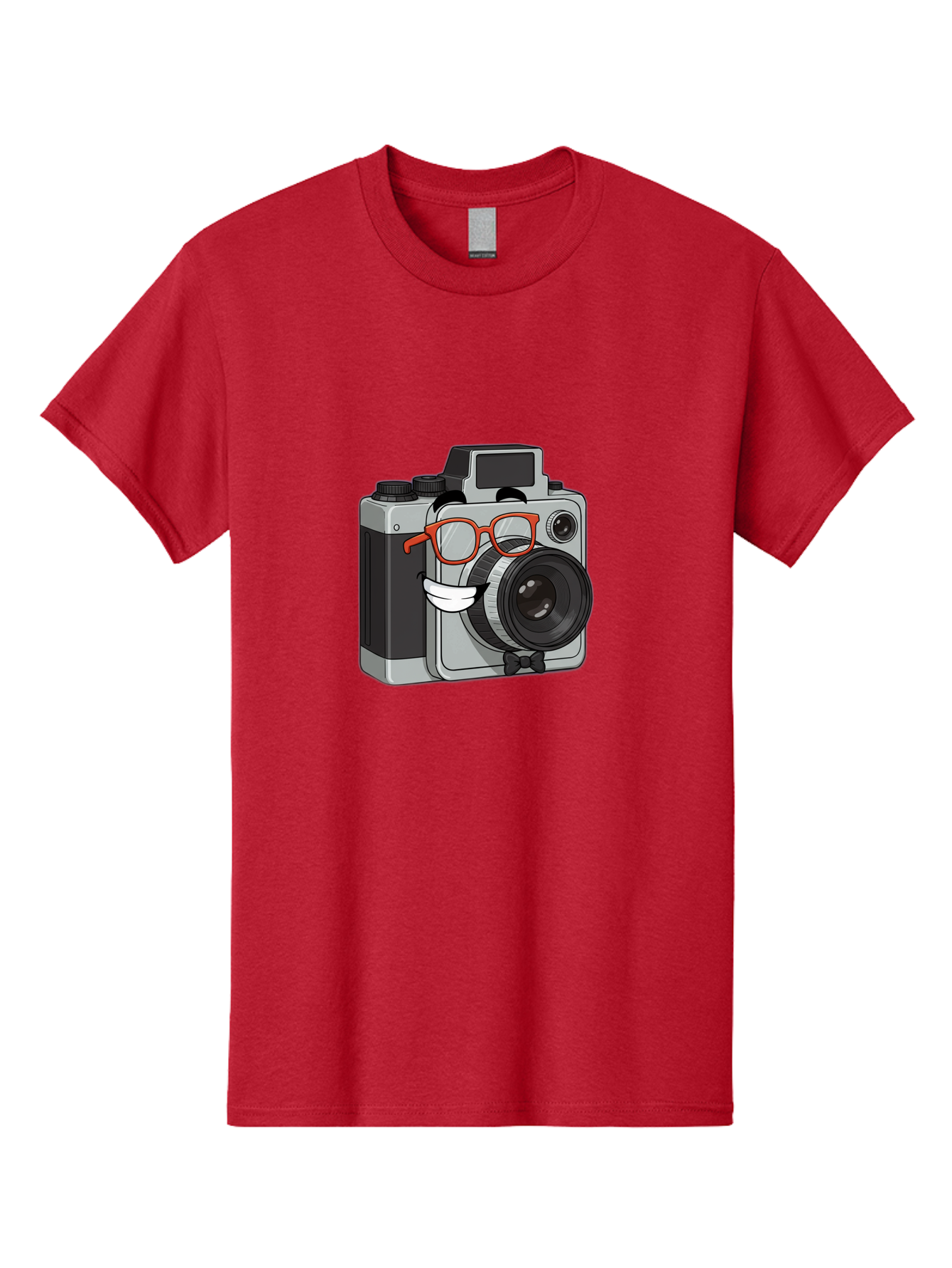 Camera-With-Glasses Men'S Graphic Tee, 100% Cotton, Comfortable Casual Summer Wear, Machine Washable, Cartoon Camera, Vintage Photography, Glasses And Bow Tie, Retro Style, Digital Art, Funny Characters, Creative Concepts, Artistic Expression, Bae376 15