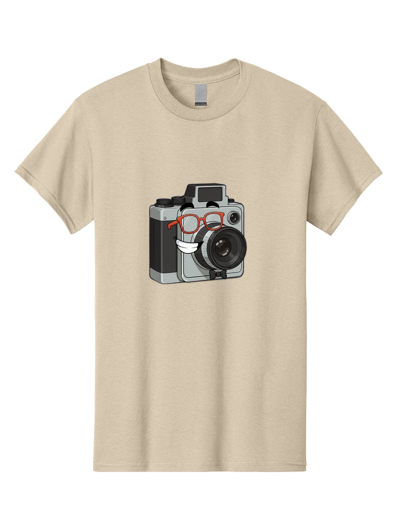 Camera-With-Glasses Men'S Graphic Tee, 100% Cotton, Comfortable Casual Summer Wear, Machine Washable, Cartoon Camera, Vintage Photography, Glasses And Bow Tie, Retro Style, Digital Art, Funny Characters, Creative Concepts, Artistic Expression, Bae376 14