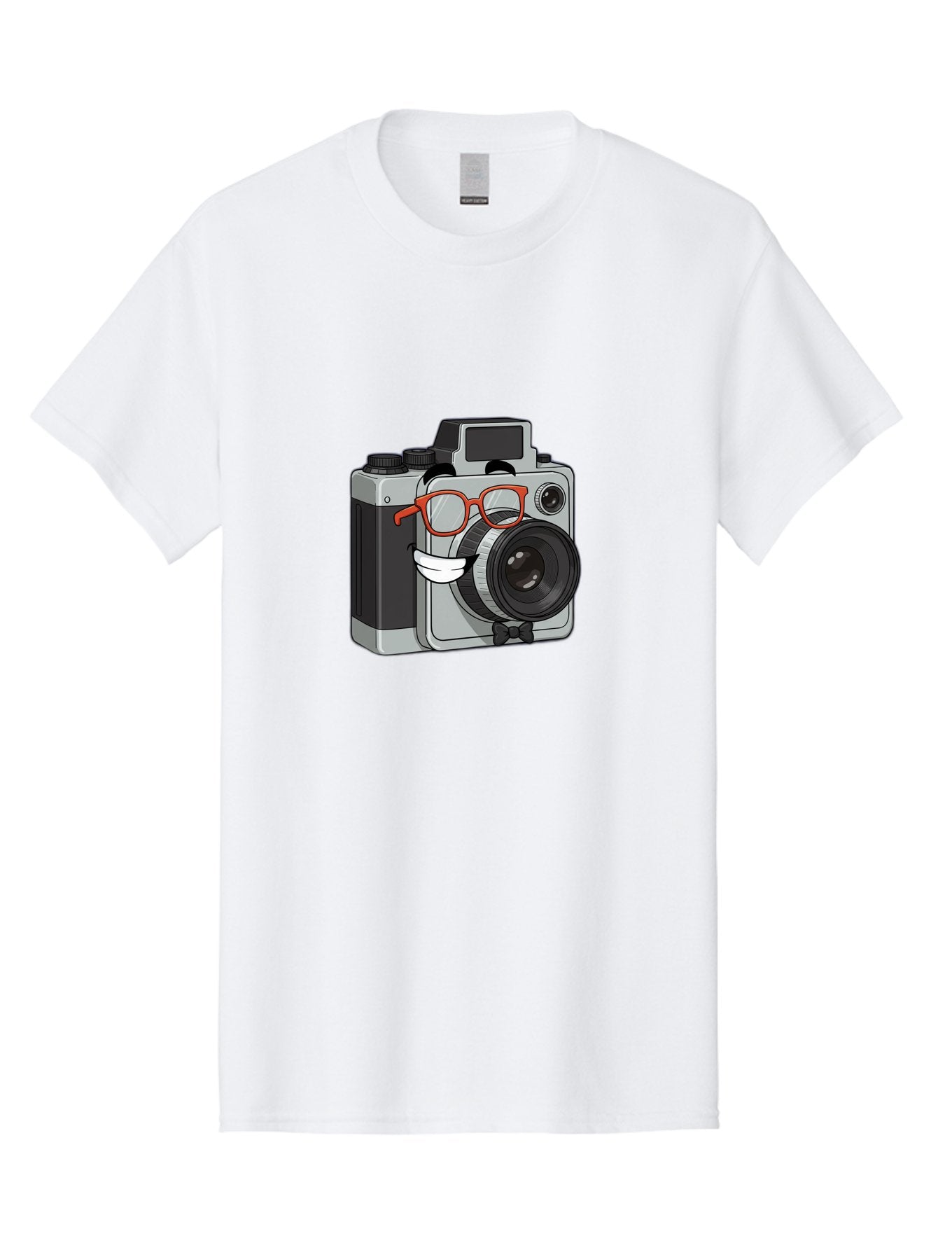 Camera-With-Glasses Men'S Graphic Tee, 100% Cotton, Comfortable Casual Summer Wear, Machine Washable, Cartoon Camera, Vintage Photography, Glasses And Bow Tie, Retro Style, Digital Art, Funny Characters, Creative Concepts, Artistic Expression, Bae376 9