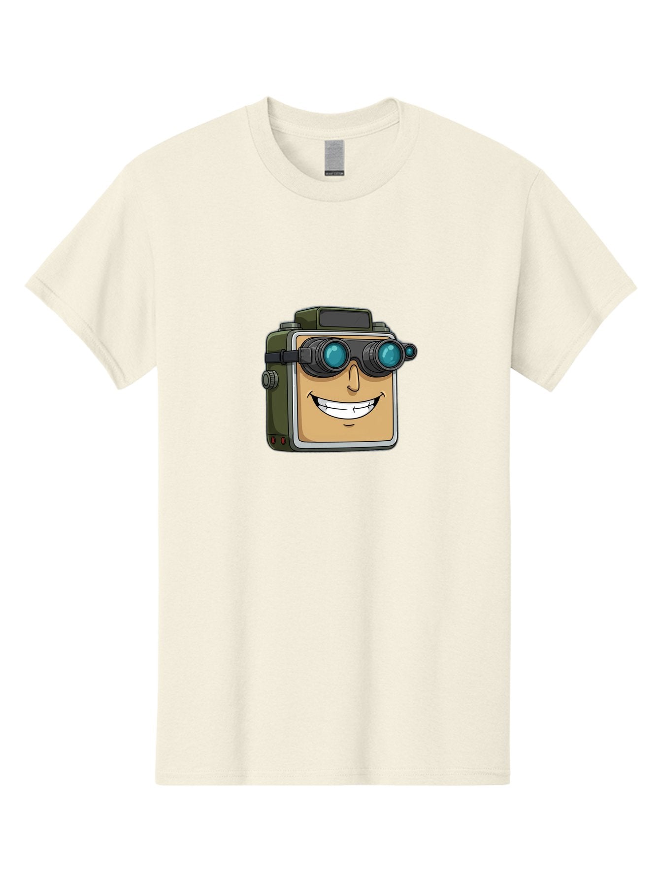 Camera-With-Goggles Men'S Graphic Tee, 100% Cotton, Comfortable Casual Summer Wear, Machine Washable, Cartoon Camera, Smiling Camera, Goggles On Camera, Futuristic Technology, Camera Character, Playful Illustration, Tech Gadget, Bae377 5