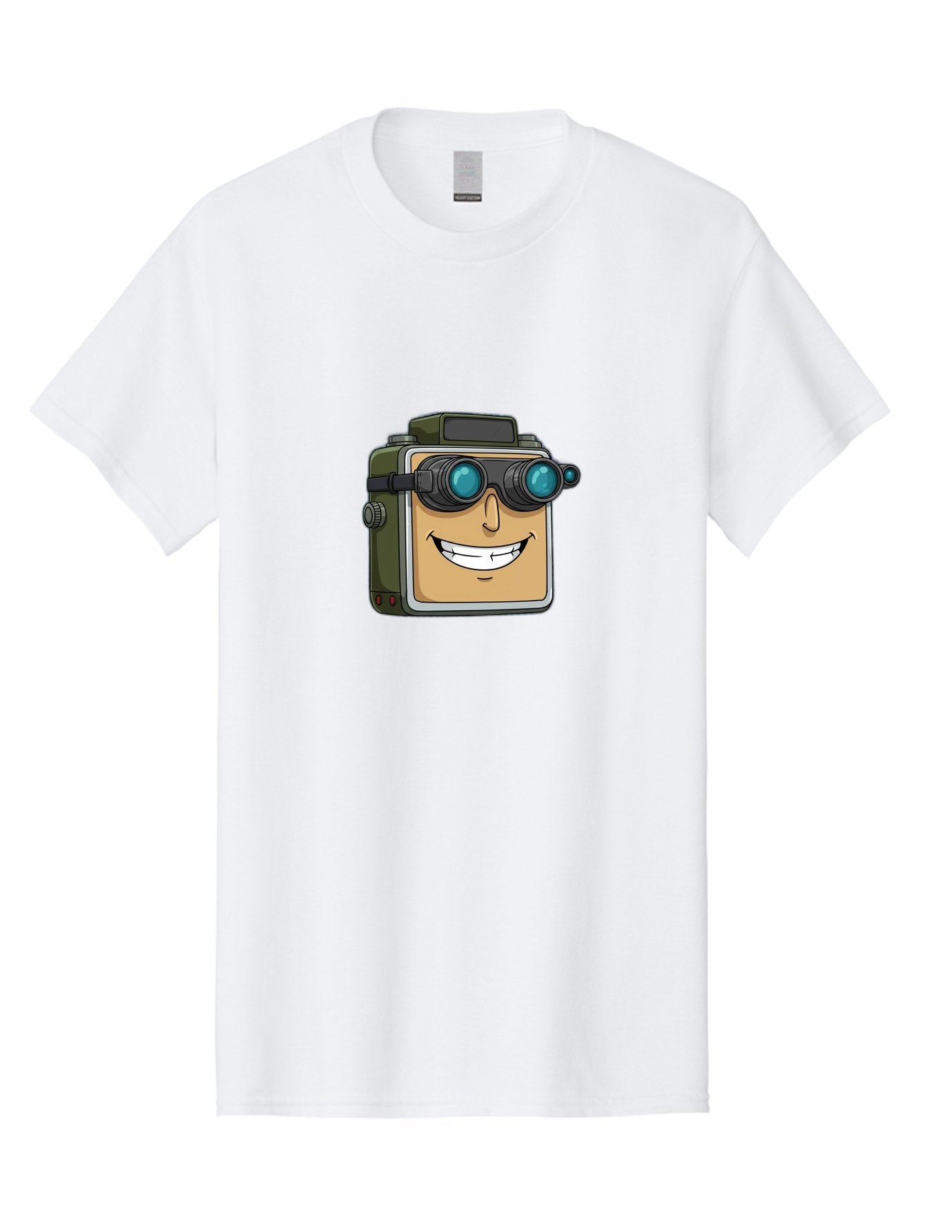 Camera-With-Goggles Men'S Graphic Tee, 100% Cotton, Comfortable Casual Summer Wear, Machine Washable, Cartoon Camera, Smiling Camera, Goggles On Camera, Futuristic Technology, Camera Character, Playful Illustration, Tech Gadget, Bae377 13