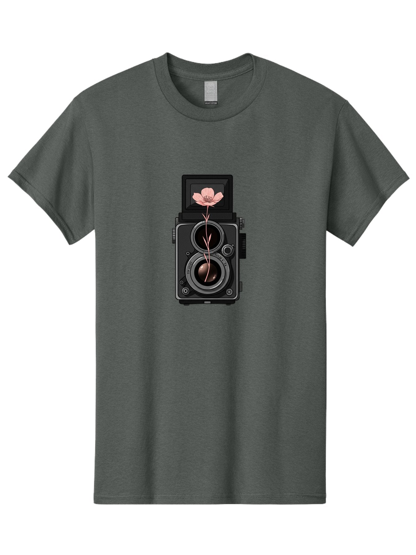 Camera-With-Pink-Flower Men'S Graphic Tee, 100% Cotton, Comfortable Casual Summer Wear, Machine Washable, Vintage Camera, Photography Equipment, Pink Flower, Hasselblad, Twin Lens Reflex, Classic Design, Photography Art, Floral Theme, Bae378 10