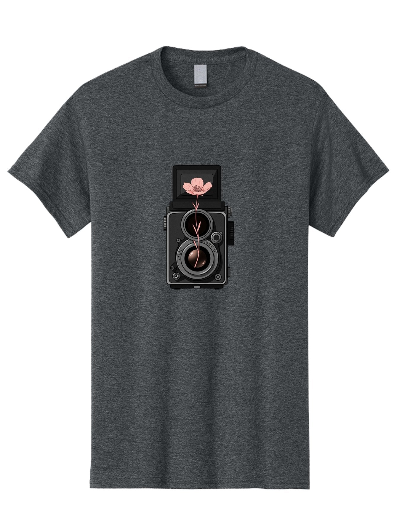 Camera-With-Pink-Flower Men'S Graphic Tee, 100% Cotton, Comfortable Casual Summer Wear, Machine Washable, Vintage Camera, Photography Equipment, Pink Flower, Hasselblad, Twin Lens Reflex, Classic Design, Photography Art, Floral Theme, Bae378 8