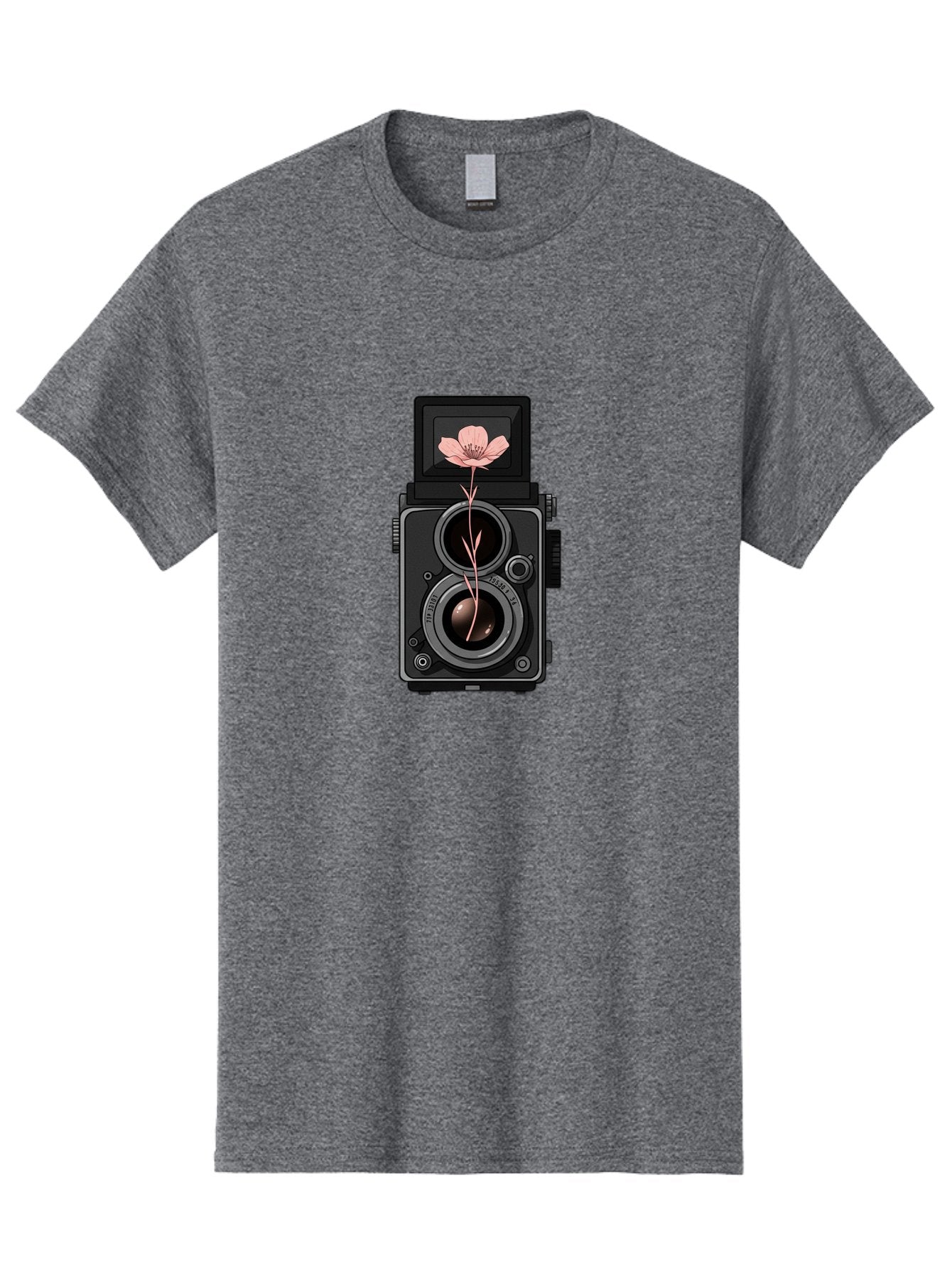 Camera-With-Pink-Flower Men'S Graphic Tee, 100% Cotton, Comfortable Casual Summer Wear, Machine Washable, Vintage Camera, Photography Equipment, Pink Flower, Hasselblad, Twin Lens Reflex, Classic Design, Photography Art, Floral Theme, Bae378 11