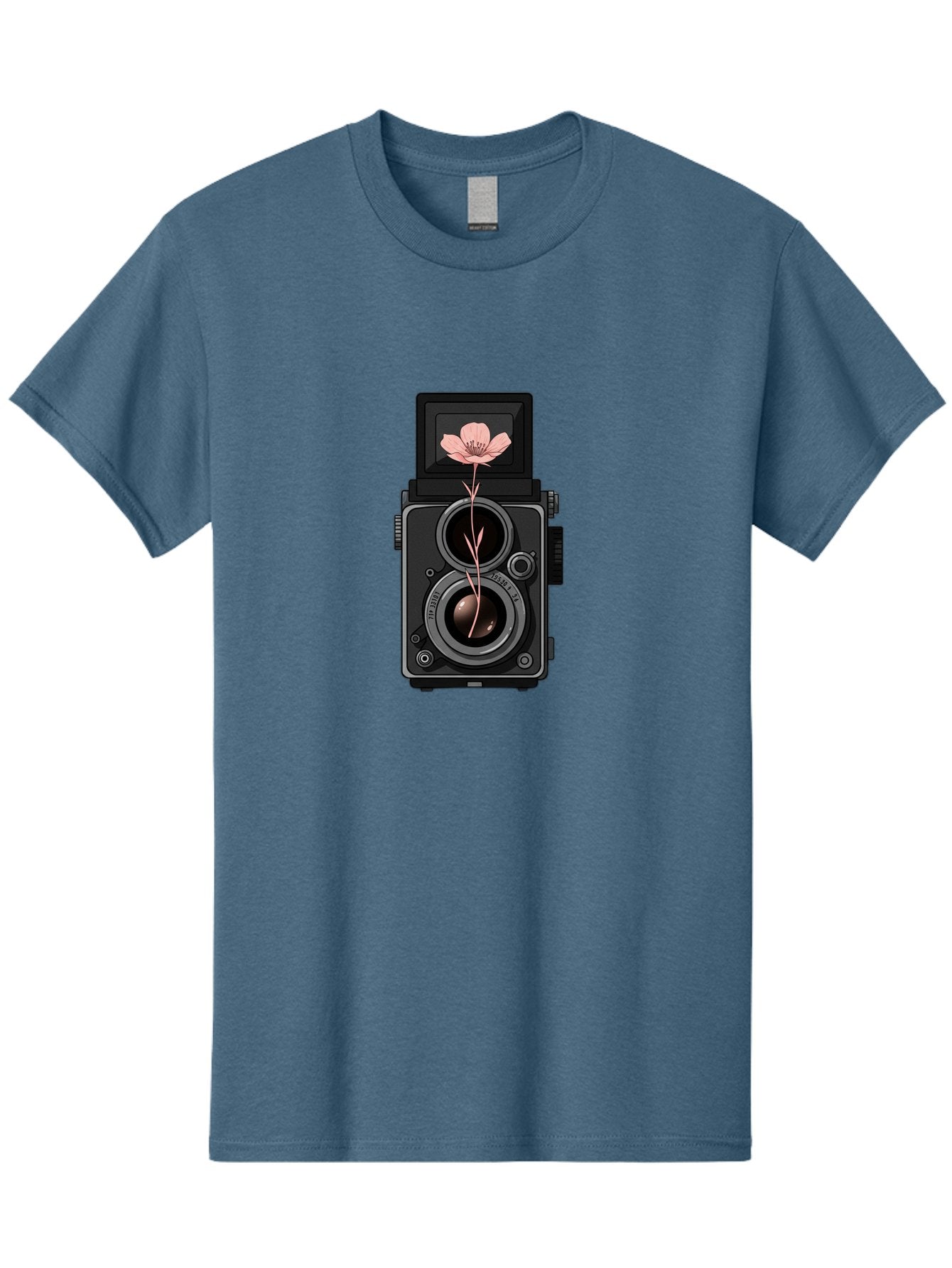 Camera-With-Pink-Flower Men'S Graphic Tee, 100% Cotton, Comfortable Casual Summer Wear, Machine Washable, Vintage Camera, Photography Equipment, Pink Flower, Hasselblad, Twin Lens Reflex, Classic Design, Photography Art, Floral Theme, Bae378 9