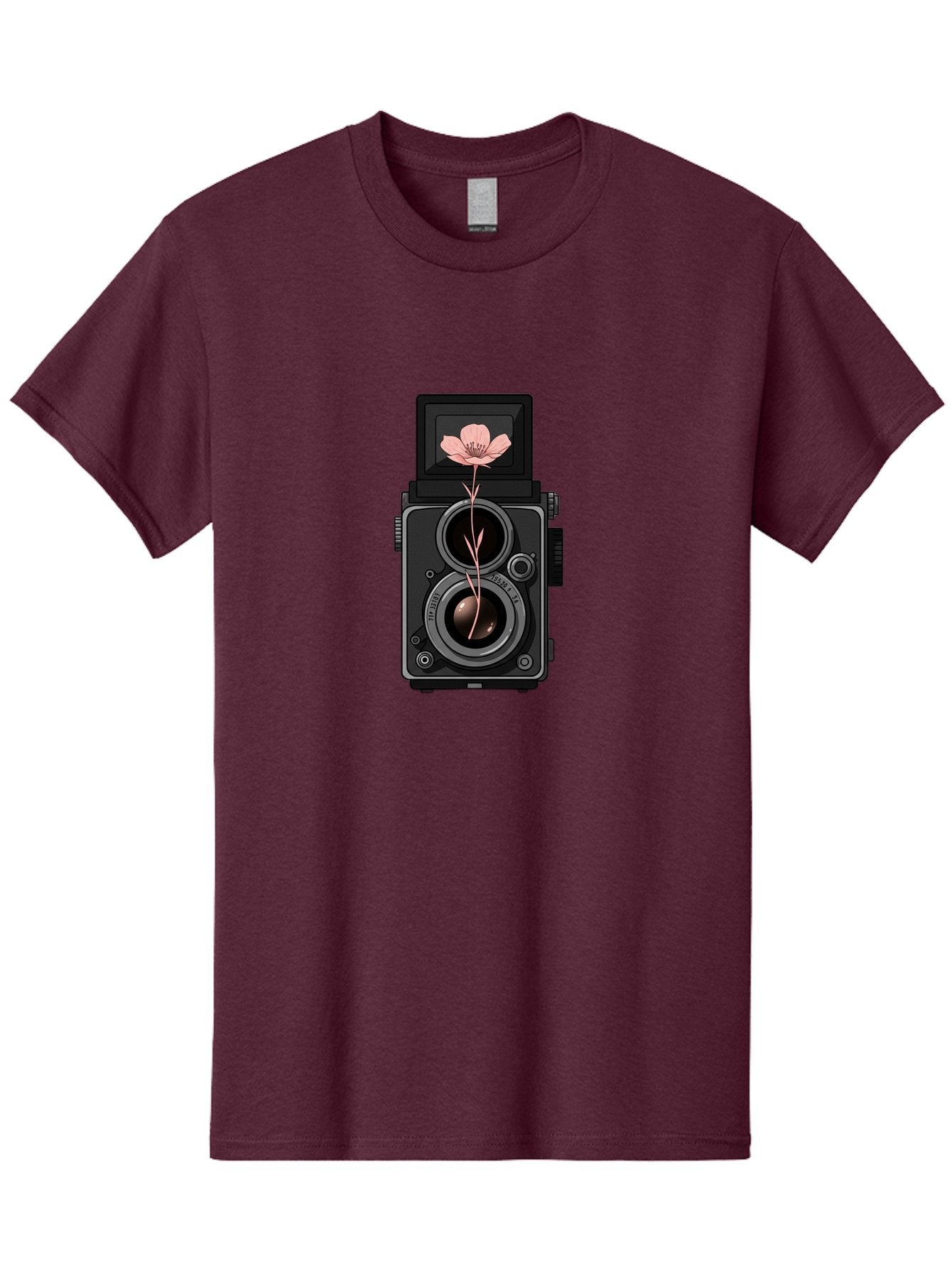 Camera-With-Pink-Flower Men'S Graphic Tee, 100% Cotton, Comfortable Casual Summer Wear, Machine Washable, Vintage Camera, Photography Equipment, Pink Flower, Hasselblad, Twin Lens Reflex, Classic Design, Photography Art, Floral Theme, Bae378 14