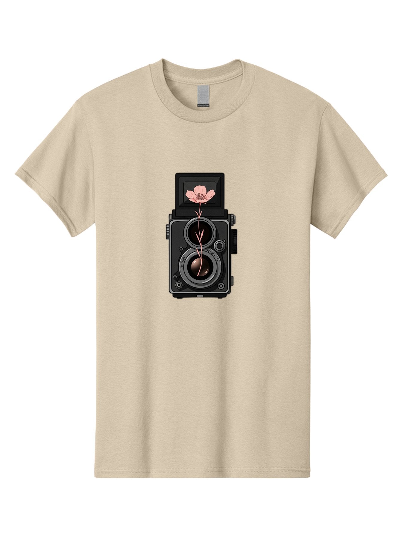 Camera-With-Pink-Flower Men'S Graphic Tee, 100% Cotton, Comfortable Casual Summer Wear, Machine Washable, Vintage Camera, Photography Equipment, Pink Flower, Hasselblad, Twin Lens Reflex, Classic Design, Photography Art, Floral Theme, Bae378 5