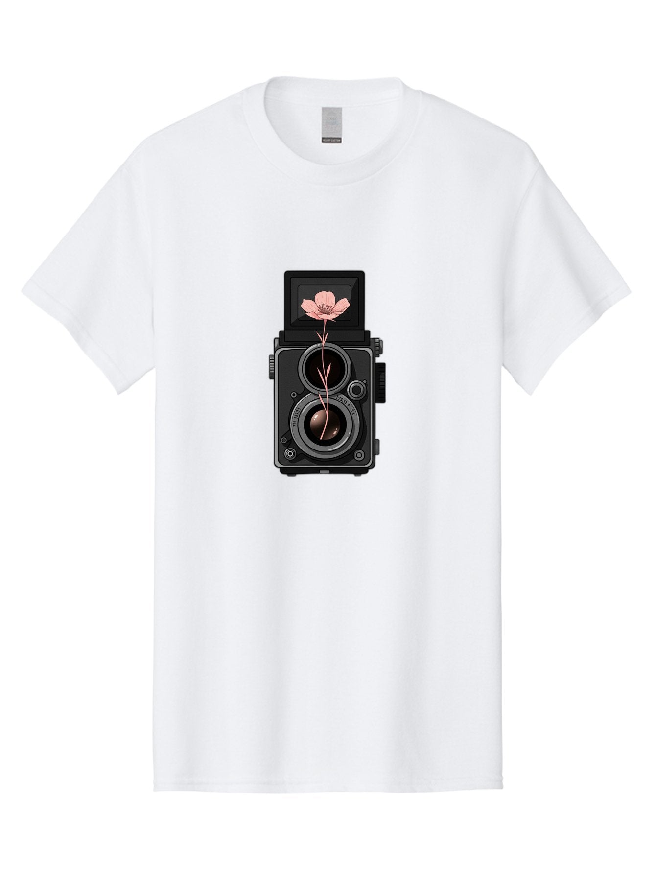 Camera-With-Pink-Flower Men'S Graphic Tee, 100% Cotton, Comfortable Casual Summer Wear, Machine Washable, Vintage Camera, Photography Equipment, Pink Flower, Hasselblad, Twin Lens Reflex, Classic Design, Photography Art, Floral Theme, Bae378 6