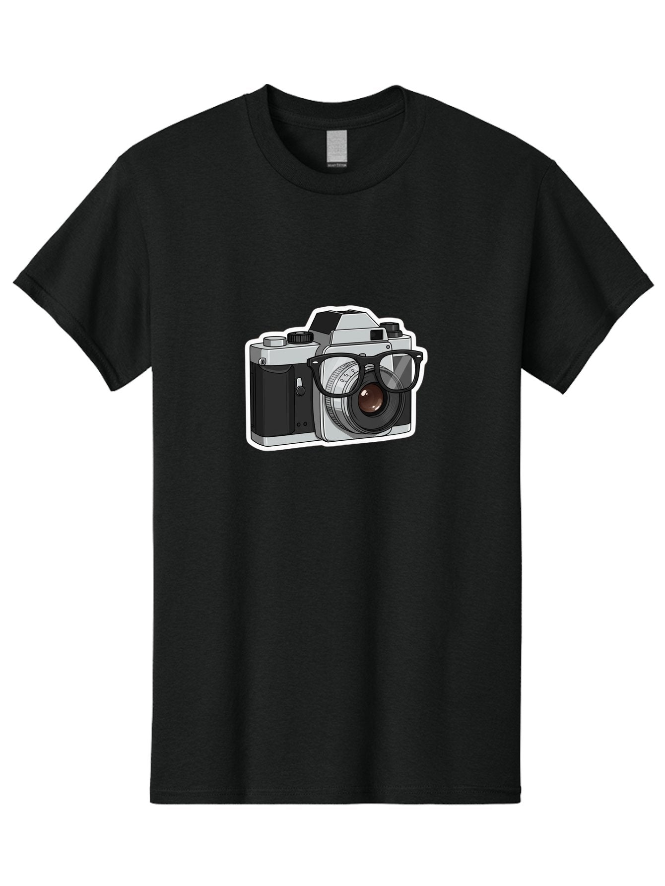 Camera-With-Shades Men'S Graphic Tee, 100% Cotton, Comfortable Casual Summer Wear, Machine Washable, Camera Wearing Sunglasses, Photography Gear, Stylish Accessory, Cool Camera, Funky Design, Creative Twist, Photography Equipment Bae379