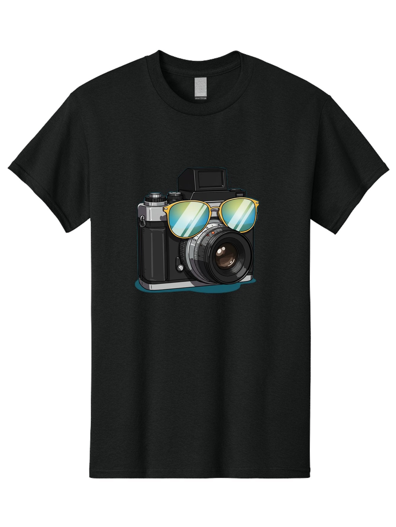 Camera-With-Sunglasses-1 Men'S Graphic Tee, 100% Cotton, Comfortable Casual Summer Wear, Machine Washable, Vintage Camera, Camera With Sunglasses, Cool Camera, Retro Photography, Stylish Accessories, Fashion Photography, Photography Equipment, Bae380 3