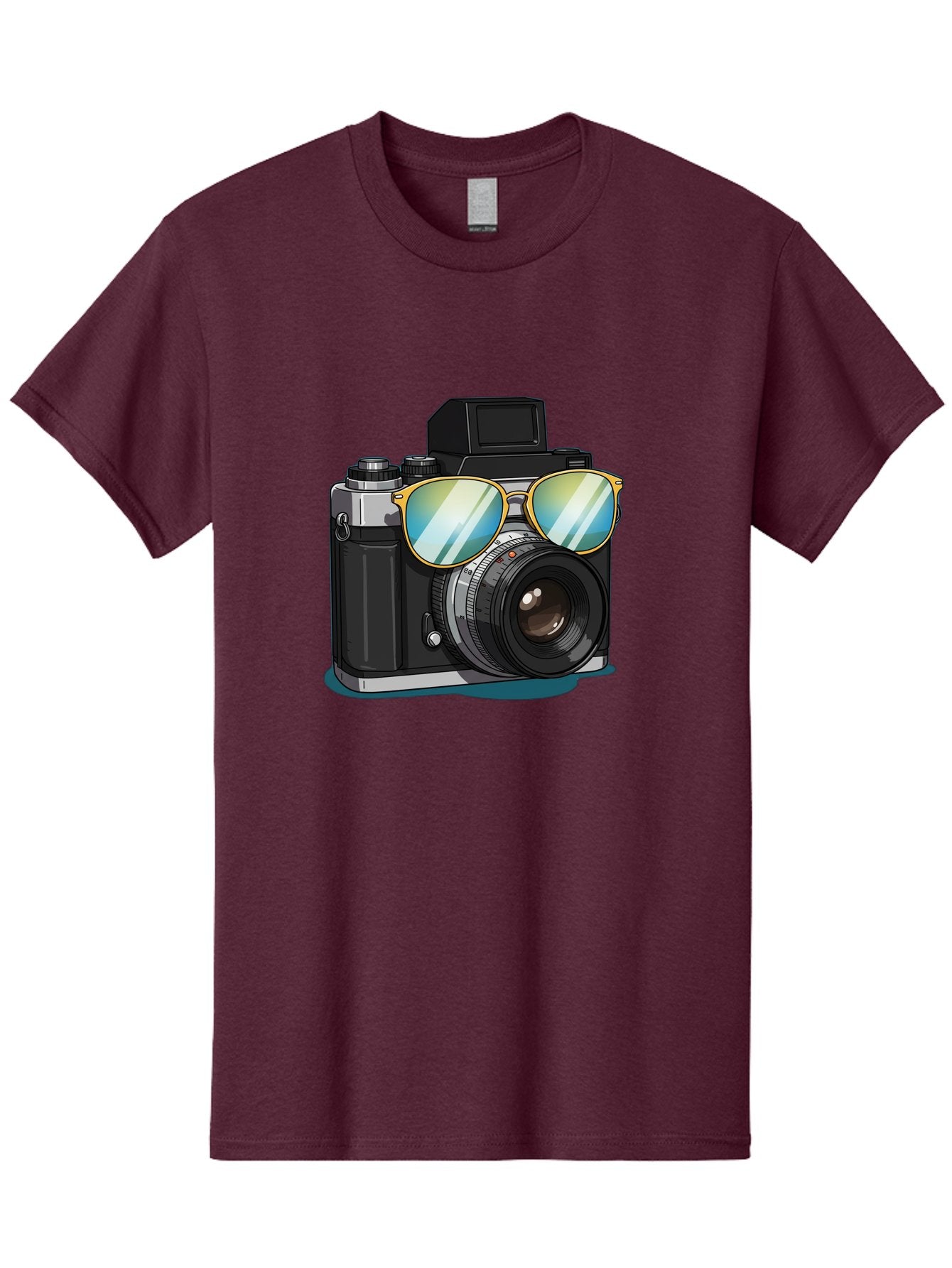 Camera-With-Sunglasses-1 Men'S Graphic Tee, 100% Cotton, Comfortable Casual Summer Wear, Machine Washable, Vintage Camera, Camera With Sunglasses, Cool Camera, Retro Photography, Stylish Accessories, Fashion Photography, Photography Equipment, Bae380 14