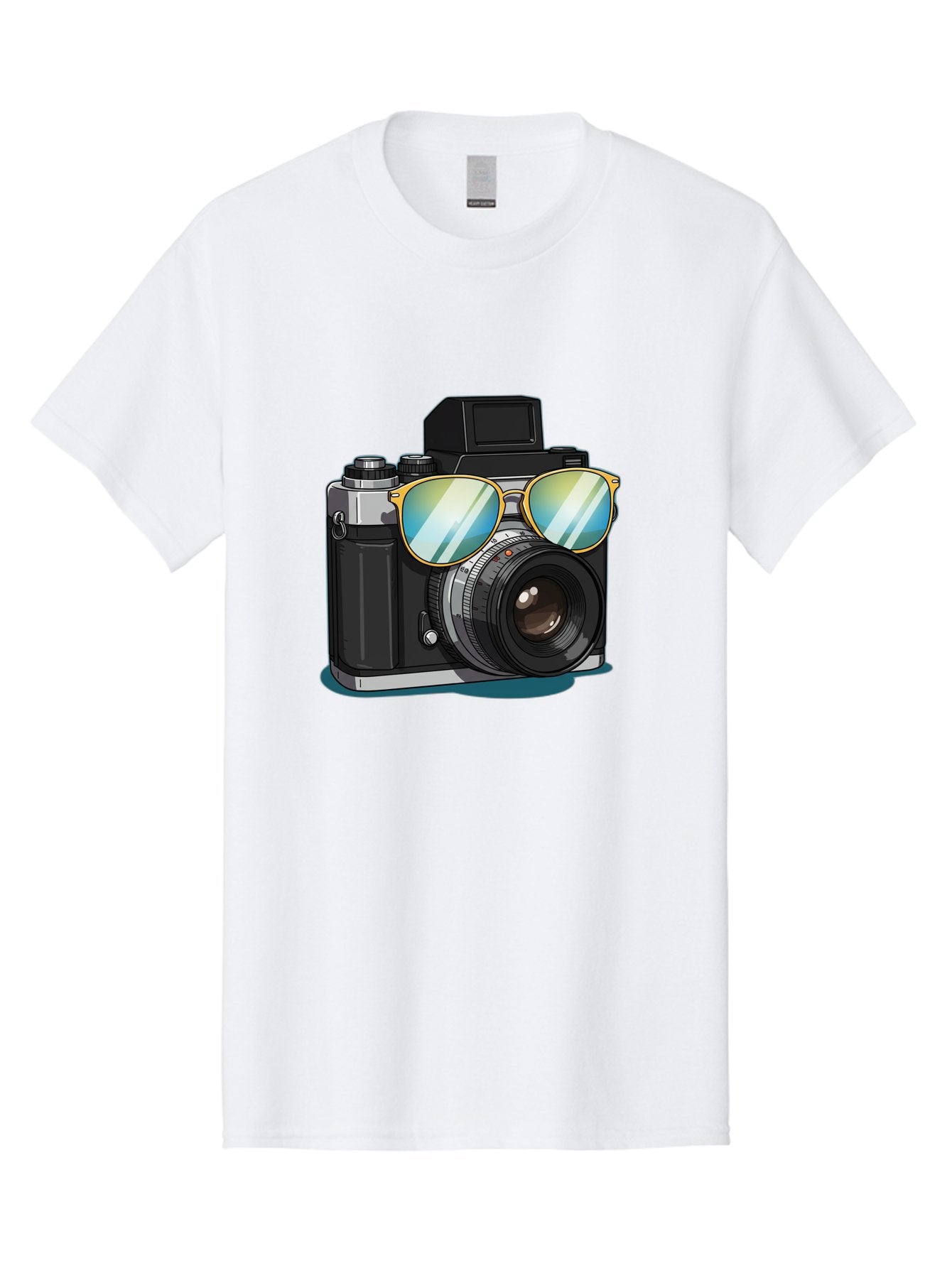 Camera-With-Sunglasses-1 Men'S Graphic Tee, 100% Cotton, Comfortable Casual Summer Wear, Machine Washable, Vintage Camera, Camera With Sunglasses, Cool Camera, Retro Photography, Stylish Accessories, Fashion Photography, Photography Equipment, Bae380 11