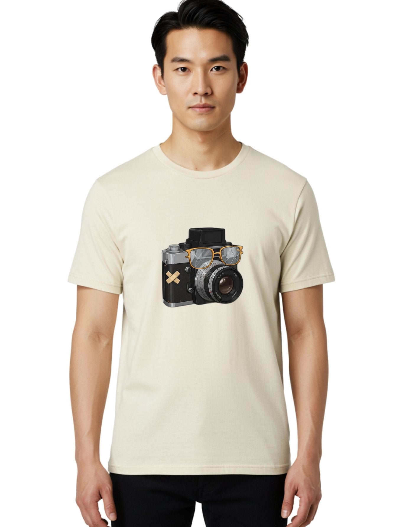 Camera-With-Sunglasses Men'S Graphic Tee, 100% Cotton, Comfortable Casual Summer Wear, Machine Washable, Vintage Camera, Camera With Sunglasses, Retro Style, Camera Accessories, Photography Equipment, Cool Camera, Hipster Camera, Bae381 26