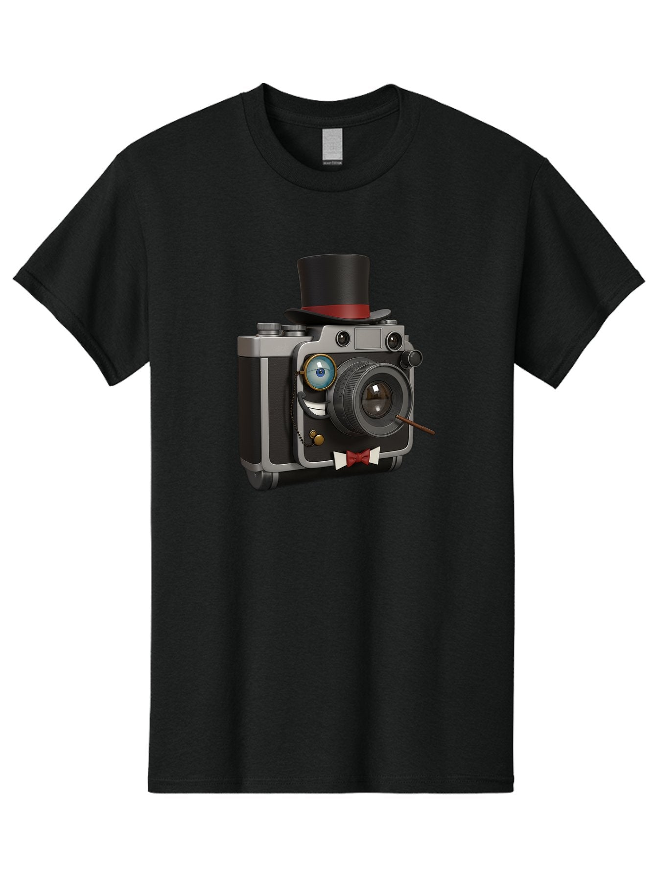 Camera-With-Top-Hat-And-Cane Men'S Graphic Tee, 100% Cotton, Comfortable Casual Summer Wear, Machine Washable, Vintage Camera, Top Hat, Bow Tie, Monocle, Sophisticated Photography, Retro Style, Gentlemanly Elegance, Classic Accessories, Bae382 12