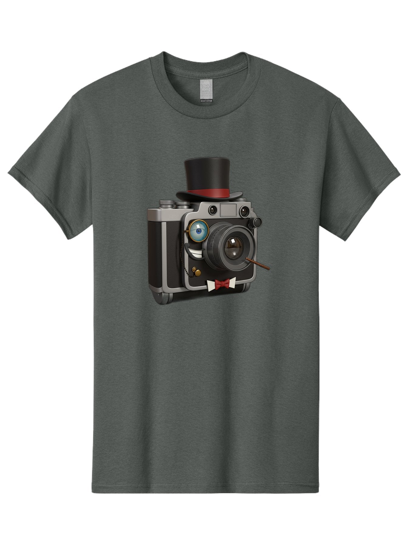 Camera-With-Top-Hat-And-Cane Men'S Graphic Tee, 100% Cotton, Comfortable Casual Summer Wear, Machine Washable, Vintage Camera, Top Hat, Bow Tie, Monocle, Sophisticated Photography, Retro Style, Gentlemanly Elegance, Classic Accessories, Bae382