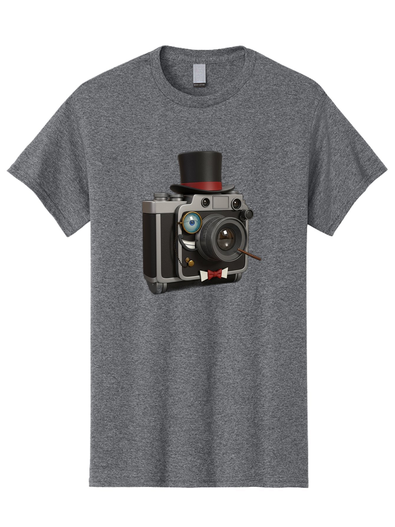 Camera-With-Top-Hat-And-Cane Men'S Graphic Tee, 100% Cotton, Comfortable Casual Summer Wear, Machine Washable, Vintage Camera, Top Hat, Bow Tie, Monocle, Sophisticated Photography, Retro Style, Gentlemanly Elegance, Classic Accessories, Bae382 5