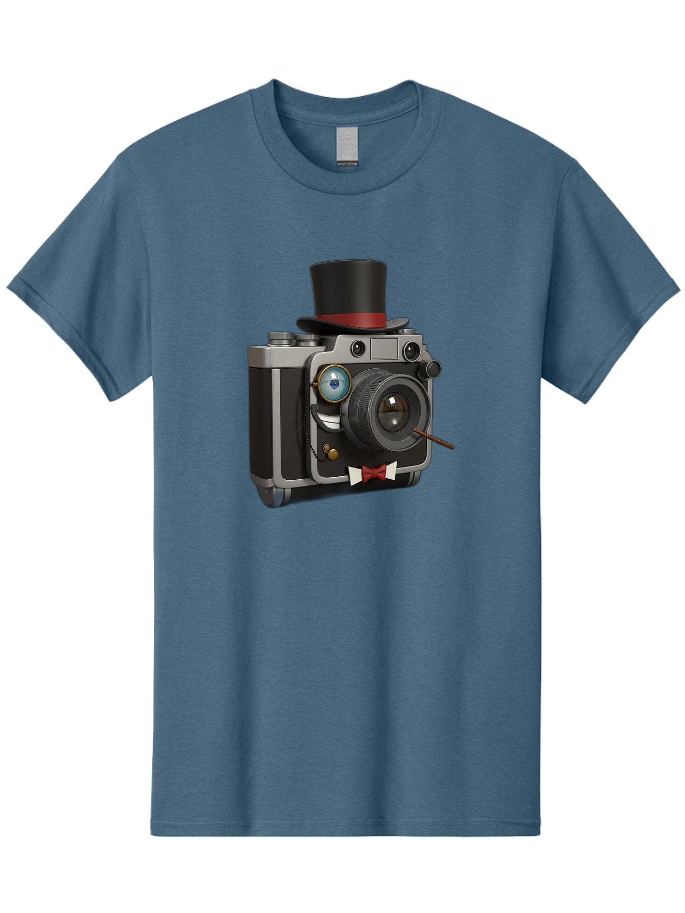 Camera-With-Top-Hat-And-Cane Men'S Graphic Tee, 100% Cotton, Comfortable Casual Summer Wear, Machine Washable, Vintage Camera, Top Hat, Bow Tie, Monocle, Sophisticated Photography, Retro Style, Gentlemanly Elegance, Classic Accessories, Bae382 15