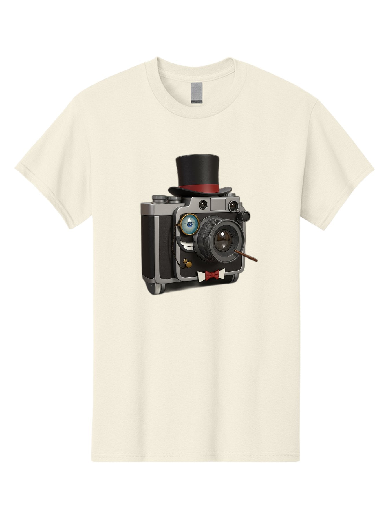 Camera-With-Top-Hat-And-Cane Men'S Graphic Tee, 100% Cotton, Comfortable Casual Summer Wear, Machine Washable, Vintage Camera, Top Hat, Bow Tie, Monocle, Sophisticated Photography, Retro Style, Gentlemanly Elegance, Classic Accessories, Bae382 9